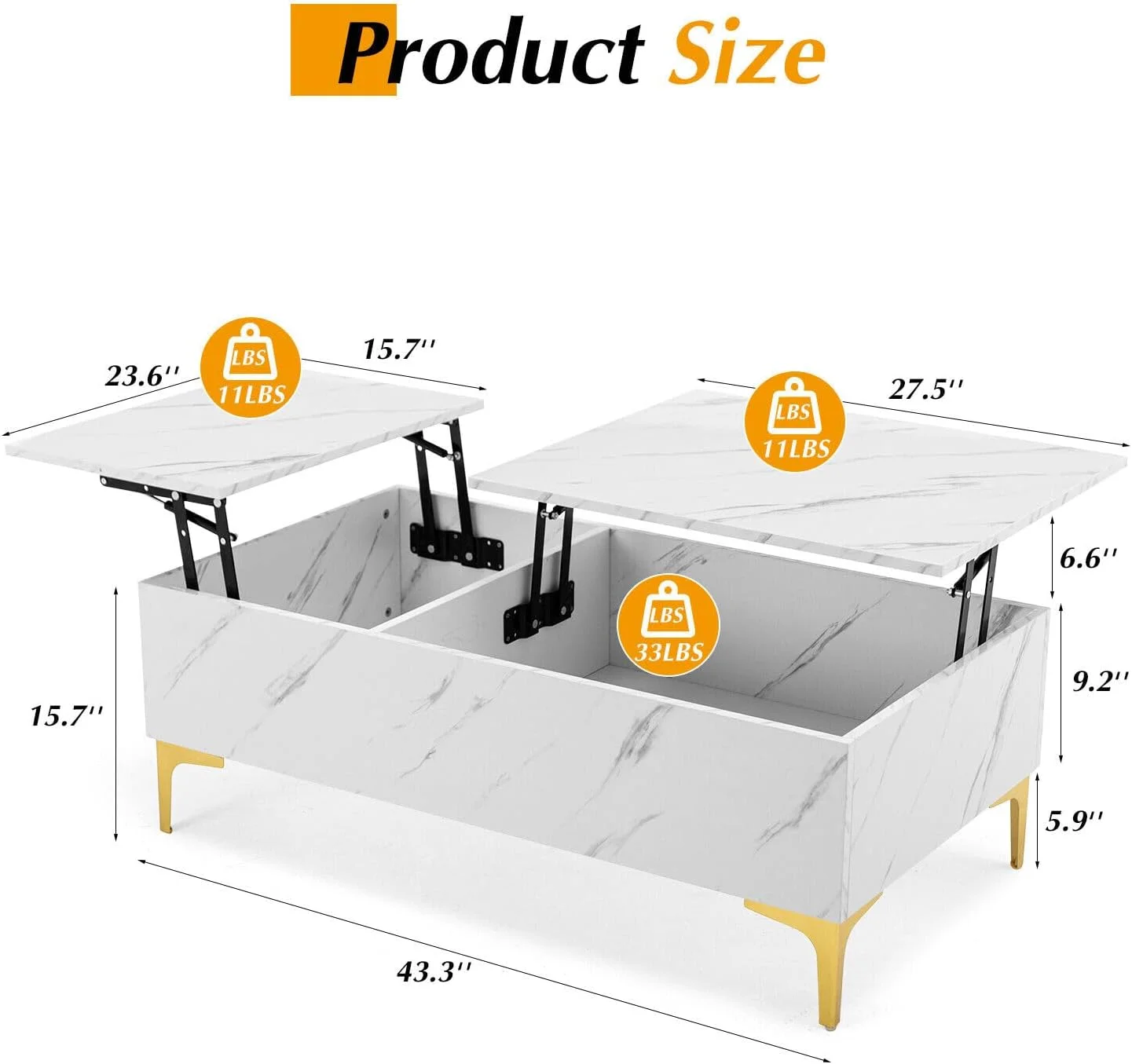 FDIGLUL 43" White Marble Lift Top Coffee Table for Living Room  Modern Extendable Pull Up Center Table with   Small Rectangle Cocktail Table  Reception Table