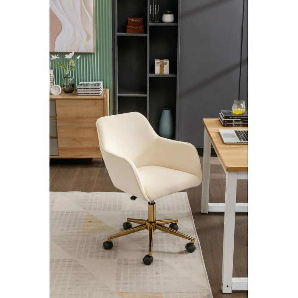DremFaryoyo Modern Velvet Fabric  Adjustable Height  revolving Home Office Chair with Gold Metal Legs and Universal Wheels for Indoor Aqua Light Blue
