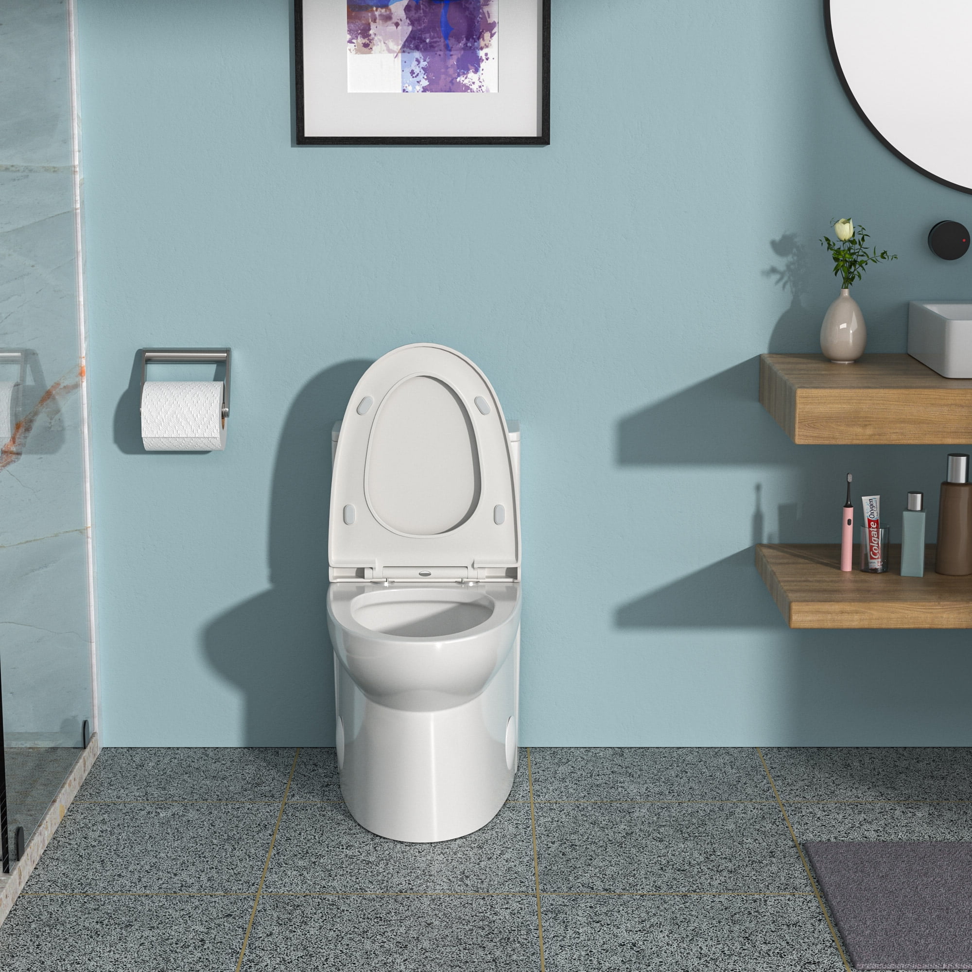 Boyel Living 12 inch One Piece 1.6/1.1 GPF Dual Flush Elongated Toilet , Soft-close Seat Included(White)