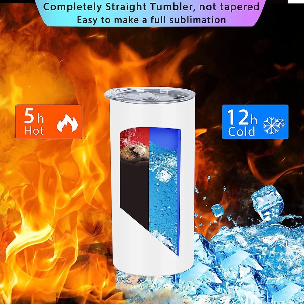 Fangsheng 4 Pack Sublimation Tumblers 15 Oz Skinny Straight, Stainless Steel Sublimation Tumblers Blank, Insulated Tumbler Sublimation