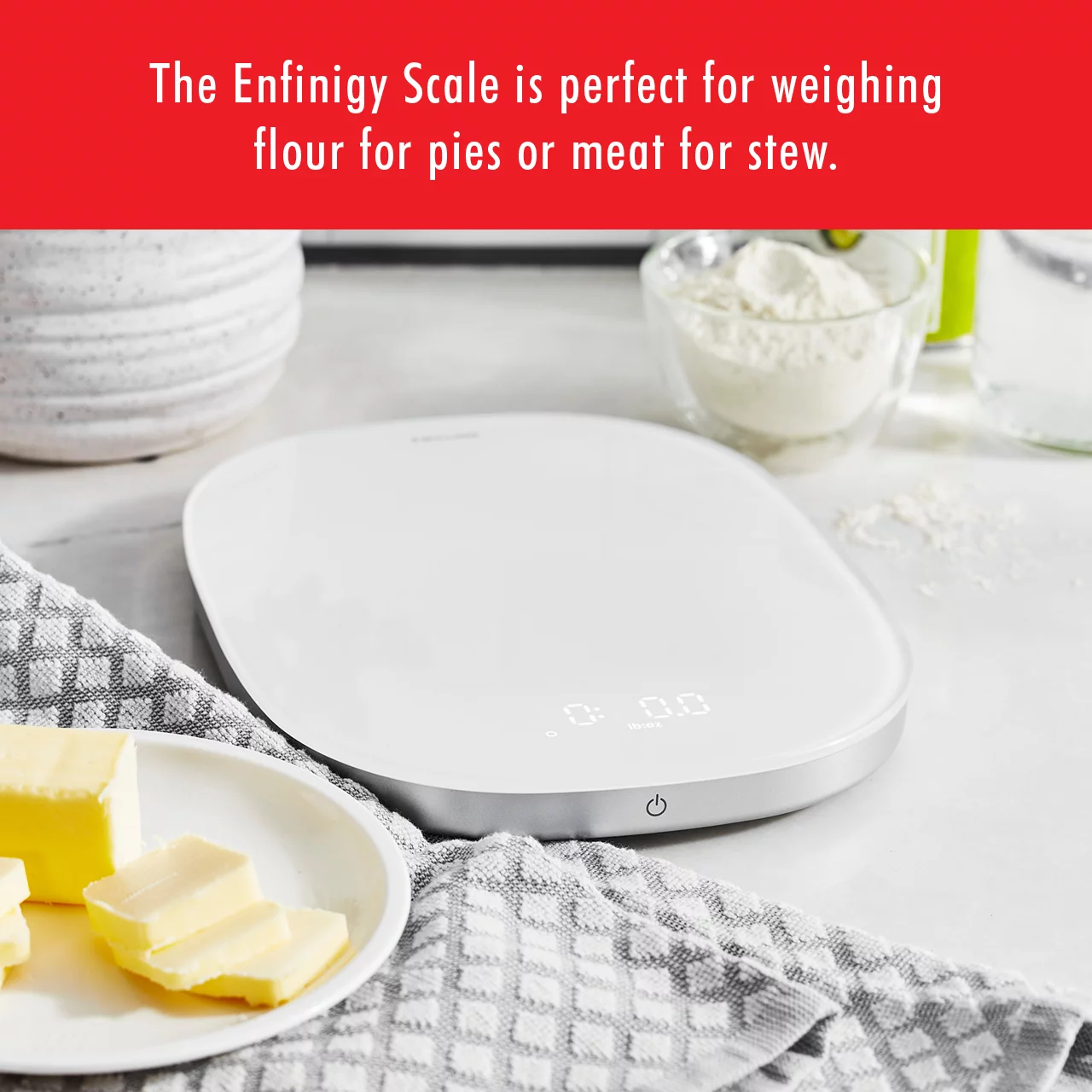 ZWILLING Enfinigy Digital Kitchen Food Scale, Max weight 22lbs, Grams & Ounces, .1-gram Accuracy, White