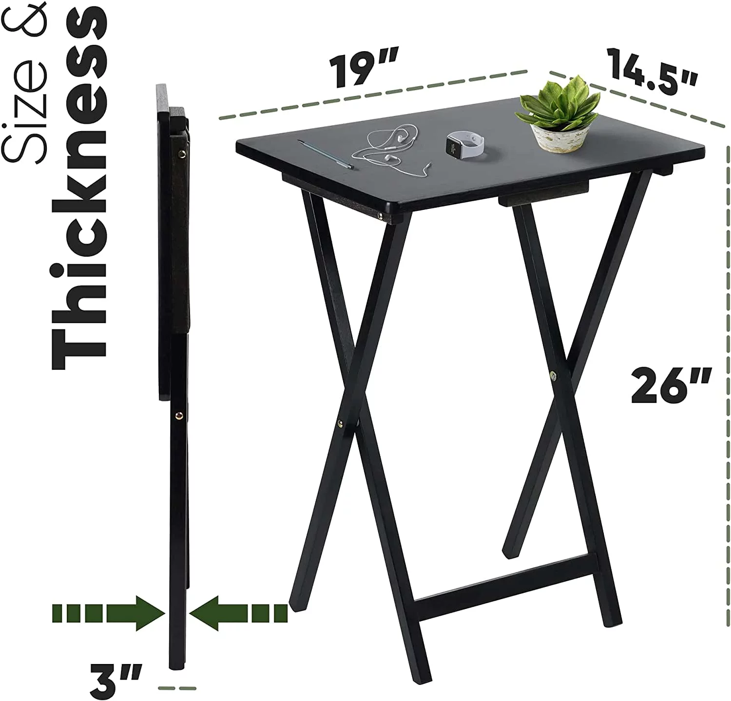 Fully Assembled Small Lightweight Adjustable And Portable TV Tray Table With Collapsible Storage Rack, Black (2 Pack)