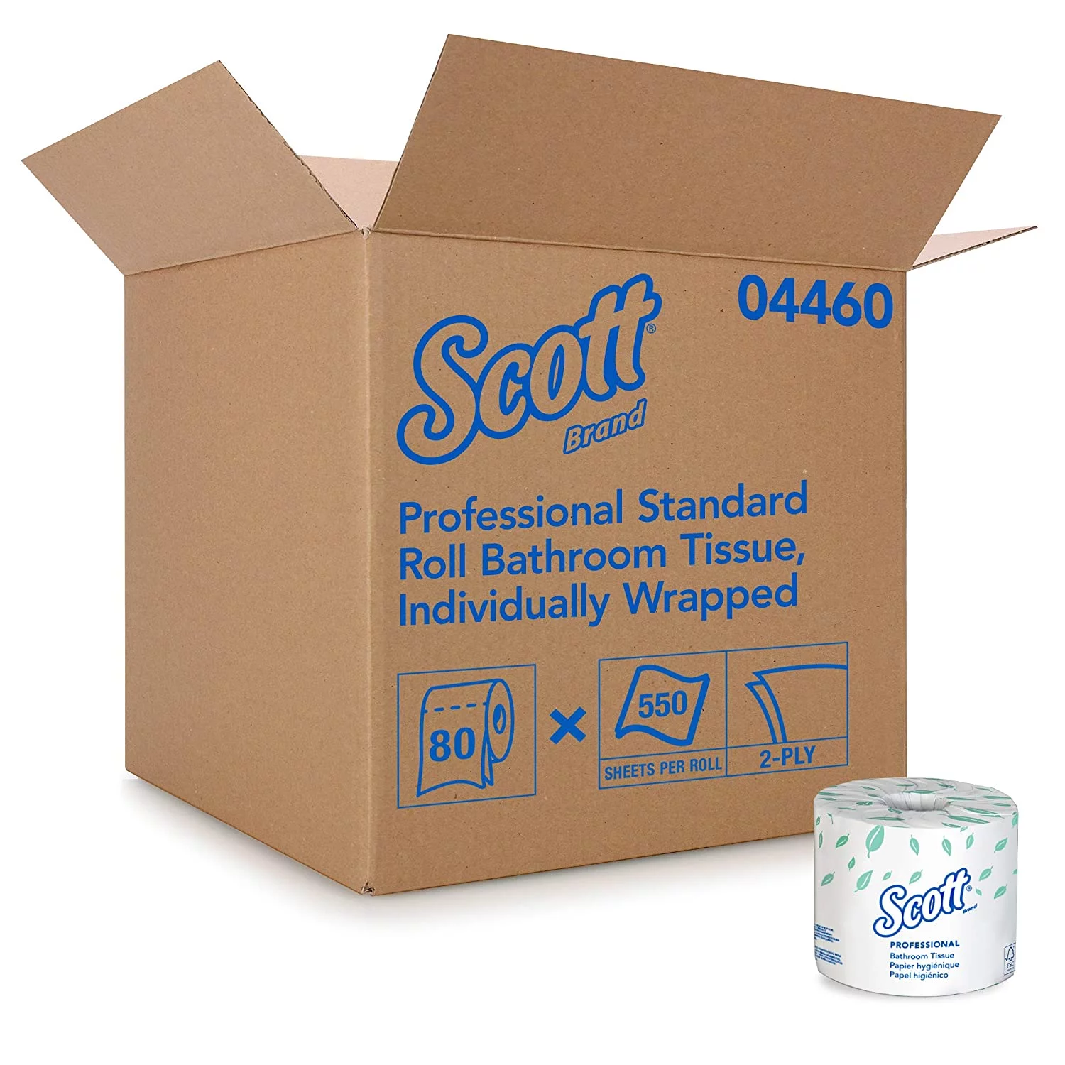 Scott Essential Professional Bulk Toilet Paper for Business (04460), Individually Wrapped Standard Rolls, 2-Ply, White, 80 Rolls/Case, 550 Sheets/Roll