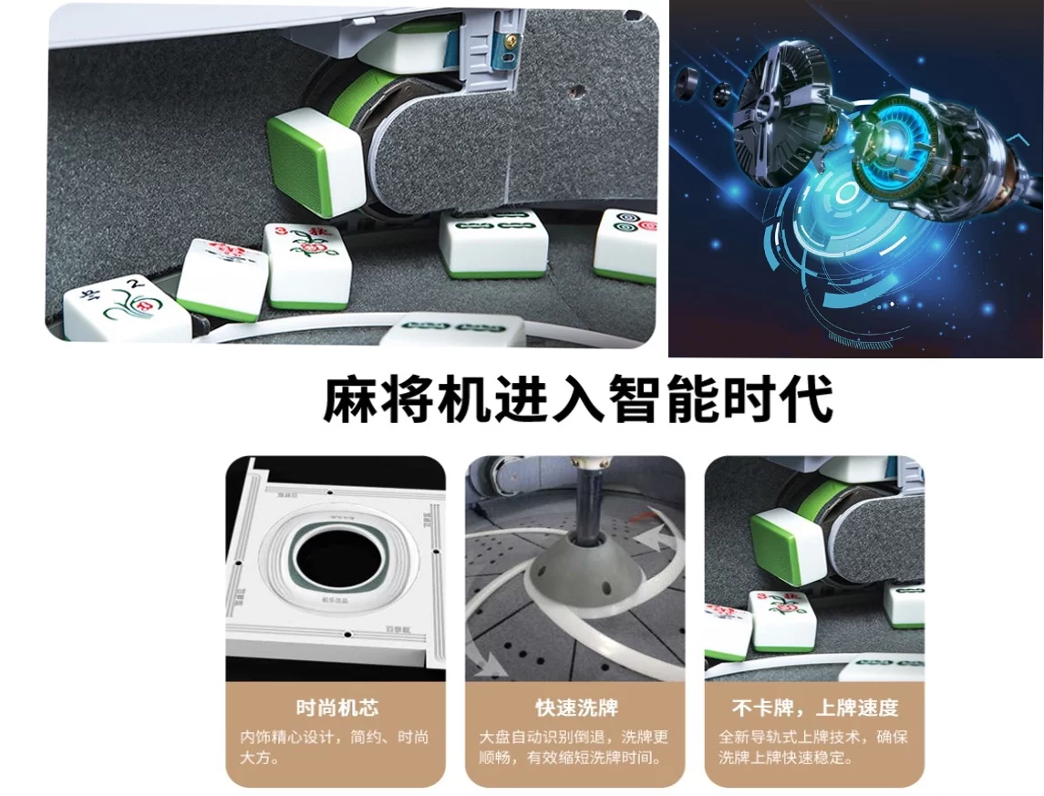 USA MJ TABLE Automatic Mahjong Table Dining Table with 4 Legs -  Chinese Style, Philippine Style, Comes 2 Sets of Magnetic Tiles (Blue & Green) 44mm Tiles & 1 Table Cover