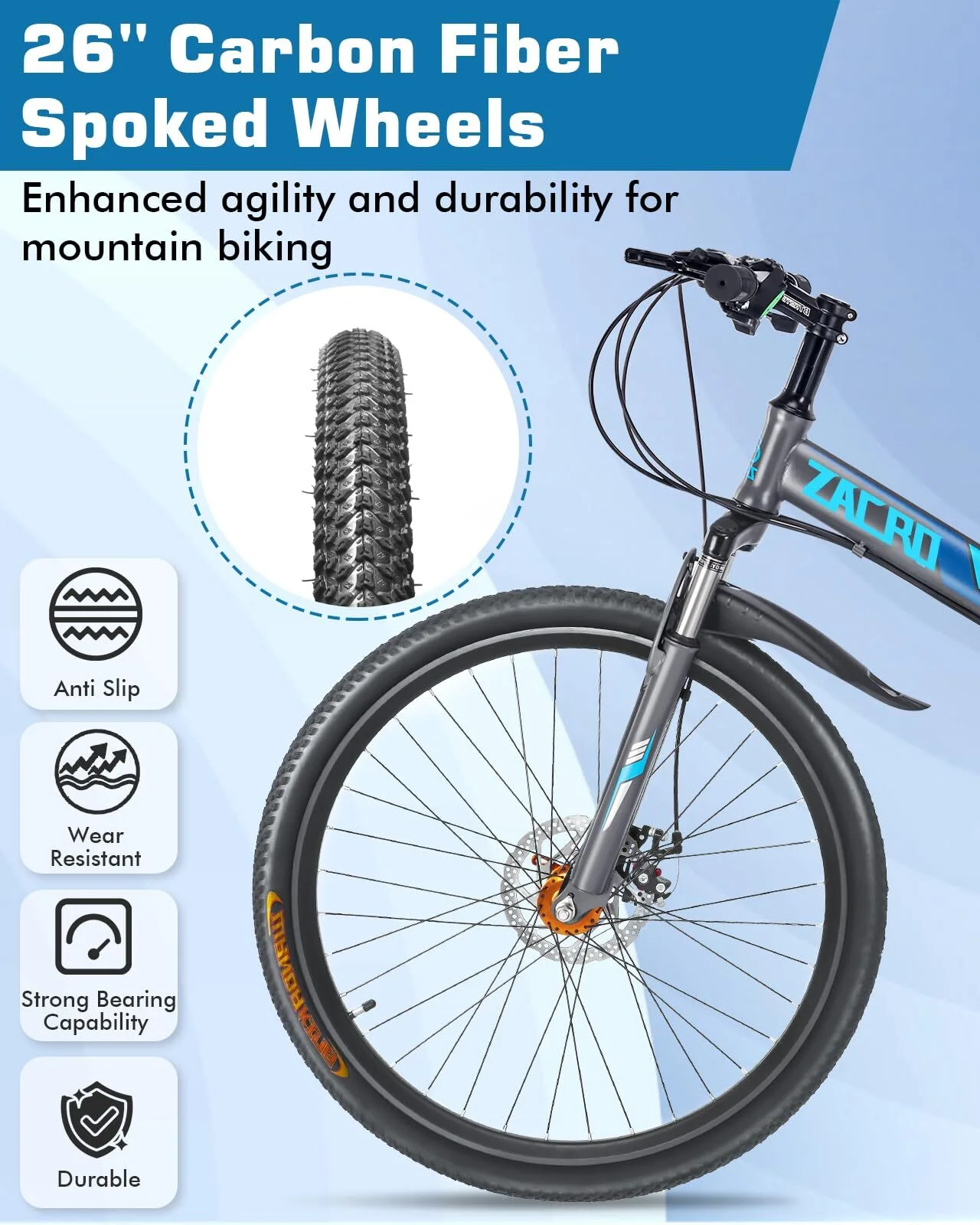 Zacro 26 Inch Folding Mountain Bike, Compact Mountain Bike with 24 Speed Dual Disc Brake and Shock Absorbers Alloy Wheels, for Men Women Adults Youth,Blue