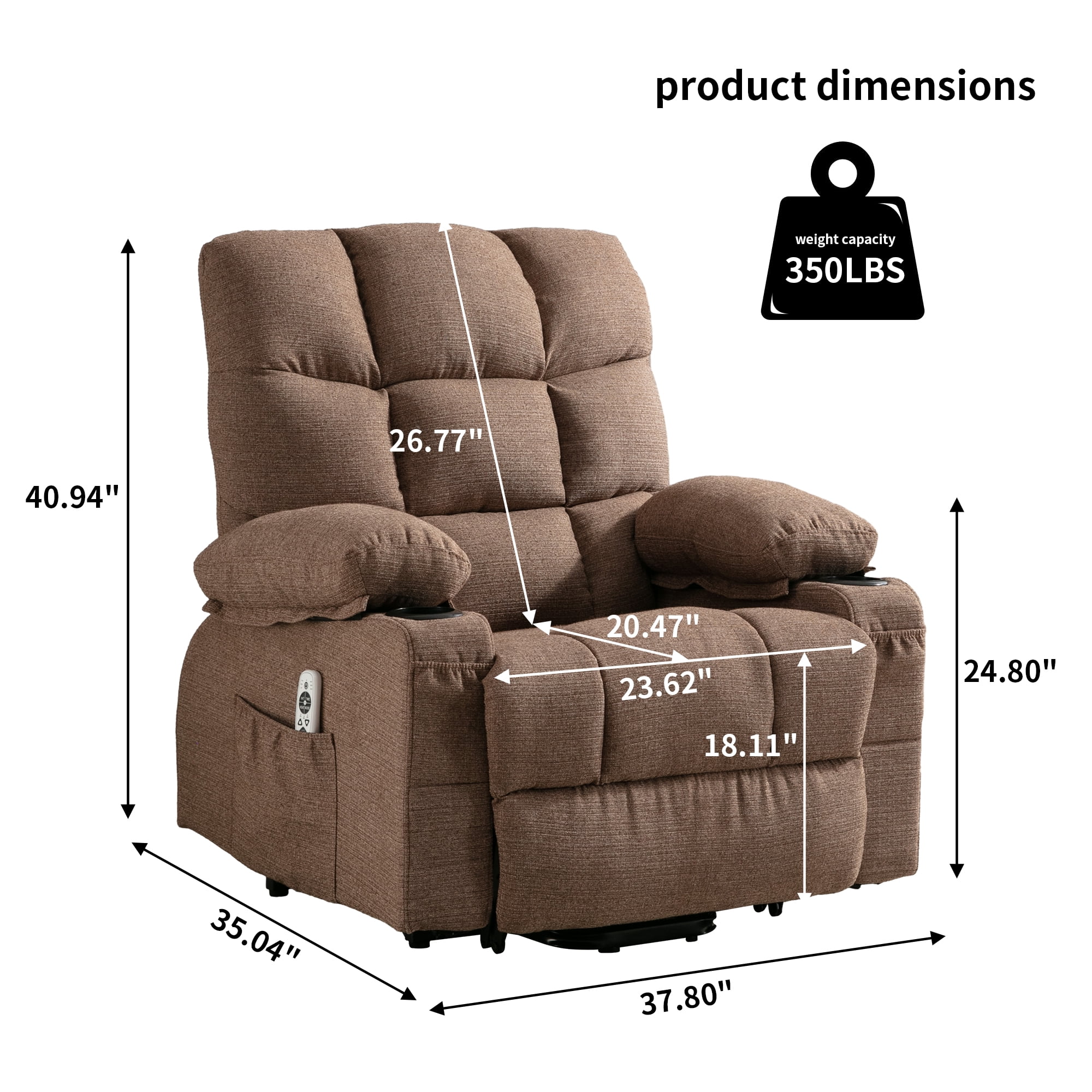 Power Lift Recliner Chair, 23in Wide Large Recliner Chair for Elderly with Massage and Heating, Electric Massage Lift Recliner Chair with Cup Holder, Pocket, USB Port, 330lbs Weight Capacity, Brown