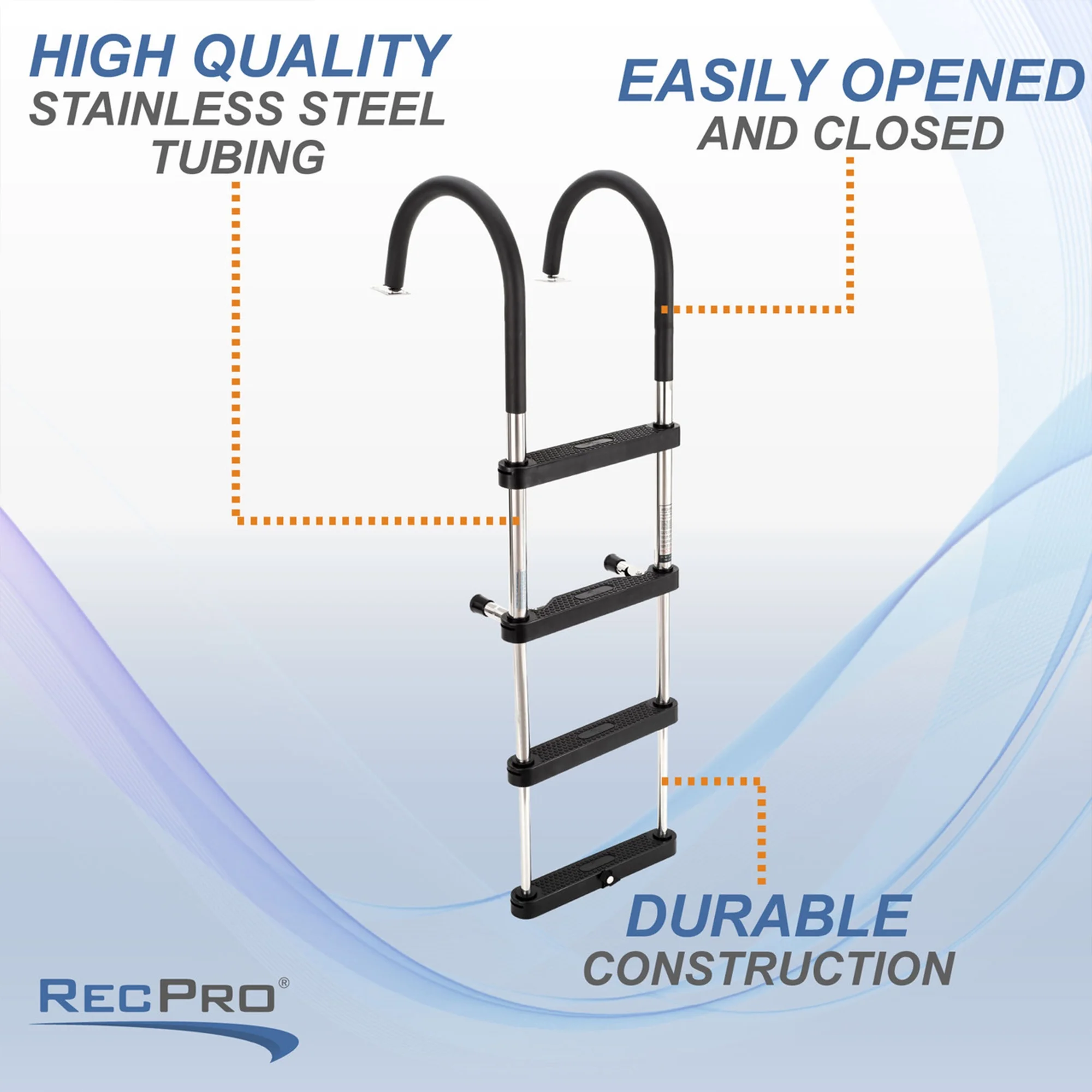 RecPro Stainless Steel Heavy Duty 4 Step Pontoon Boat Boarding Ladder