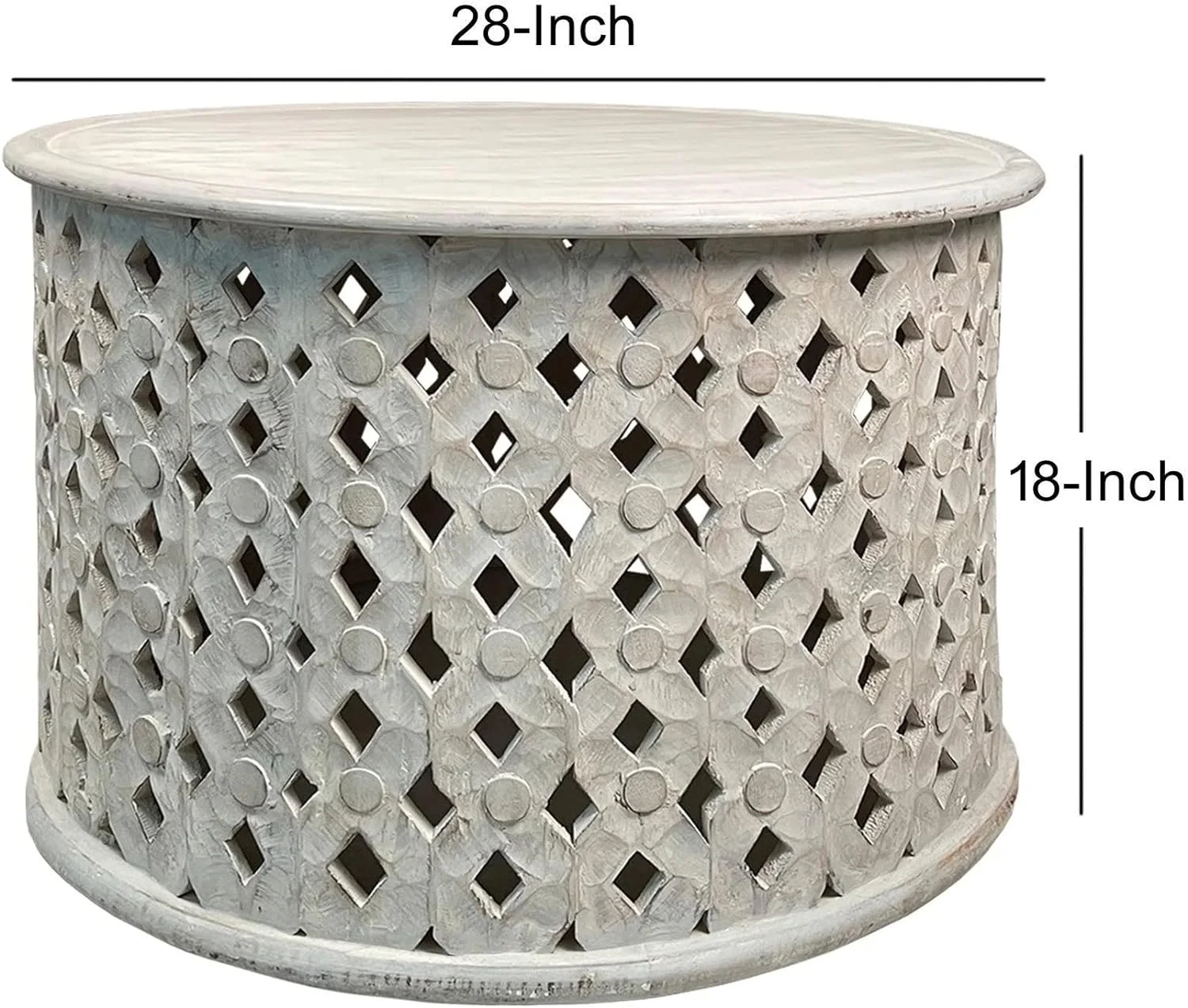 xrboomlife Mango Wood Farmhouse Round Coffee Table with Intricate  Cut-Out Base