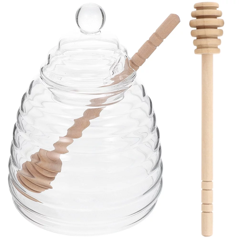 Qumonin Glass Honey Jar with Dipper and Lid - Food Storage Canister