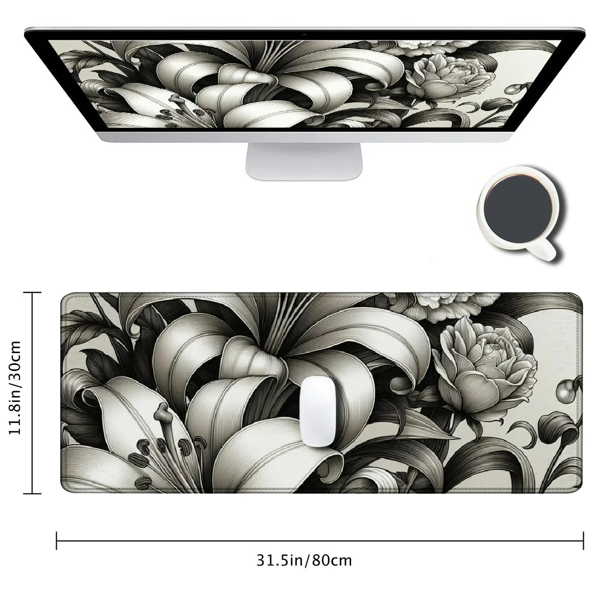 nygtbtfer Mouse Pad, Ergonomic Mouse Pad with Gel Wrist Rest Support, Mousepad with Lycra Cloth, Non-Slip PU Base for Gaming Computer, Laptop, Home, Office & Travel, White 31.5x11.8 in