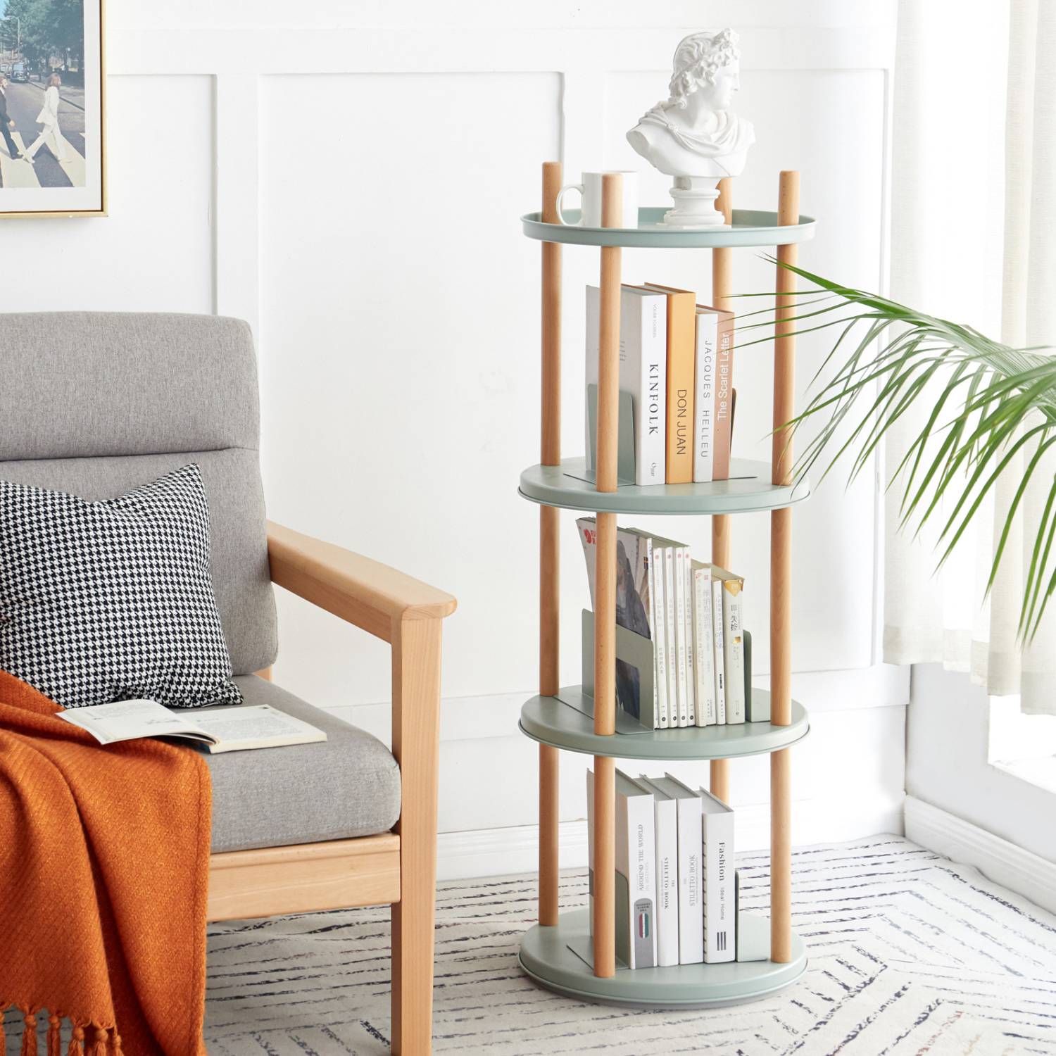 DremFaryoyo   ° Rotating Bookshelf  4 Tier Bookcase w/ Large-Capacity  Space  Multifunctional  Rack  Compact Design  Standing   Room  Bedroom  Study Room  Kitchen