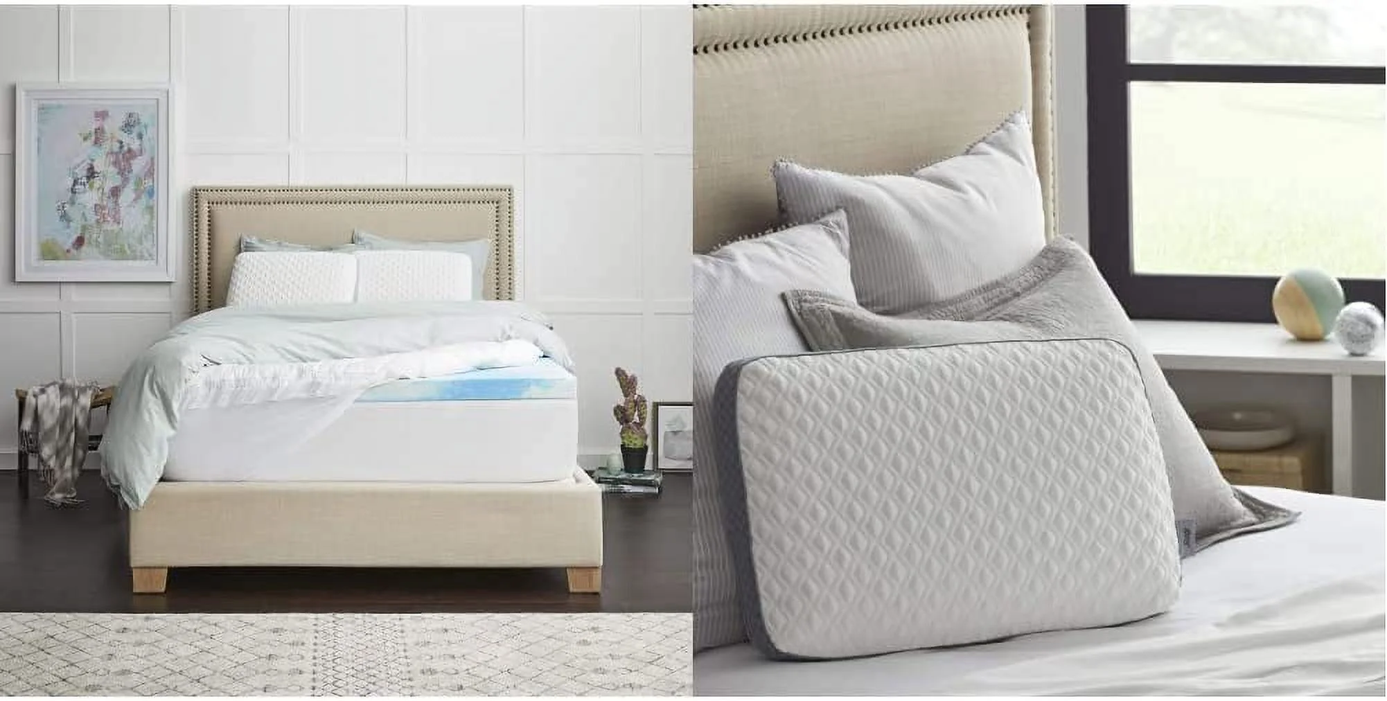 4'' YILANChill??? Gel + Comfort Memory Foam Mattress Topper King, White & Molded Memory Foam Pillow, 16 inches x 24 inches x 5. 75 inches, White, Grey