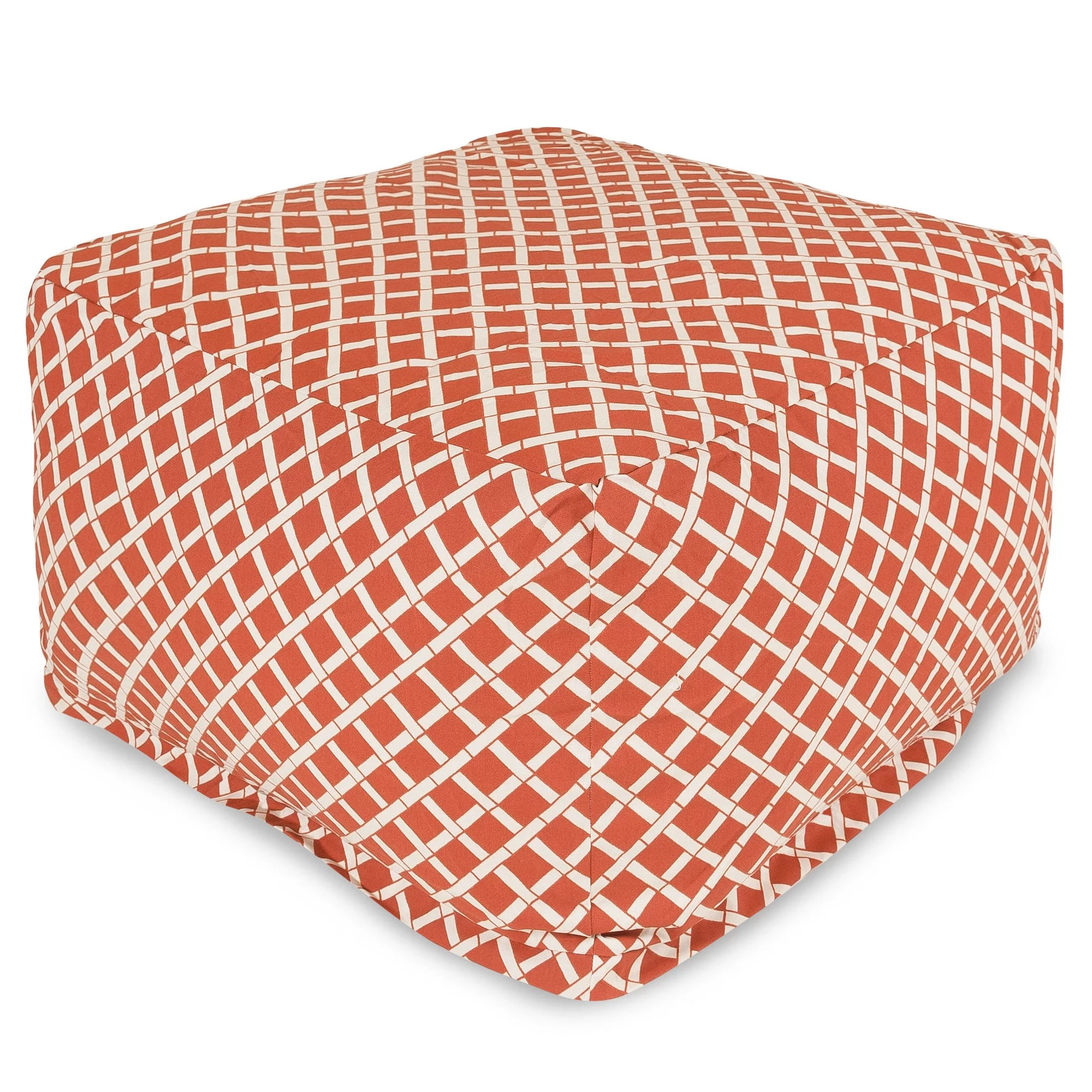 Majestic Home Goods Indoor Outdoor Treated Polyester Burnt Orange Bamboo Ottoman Pouf