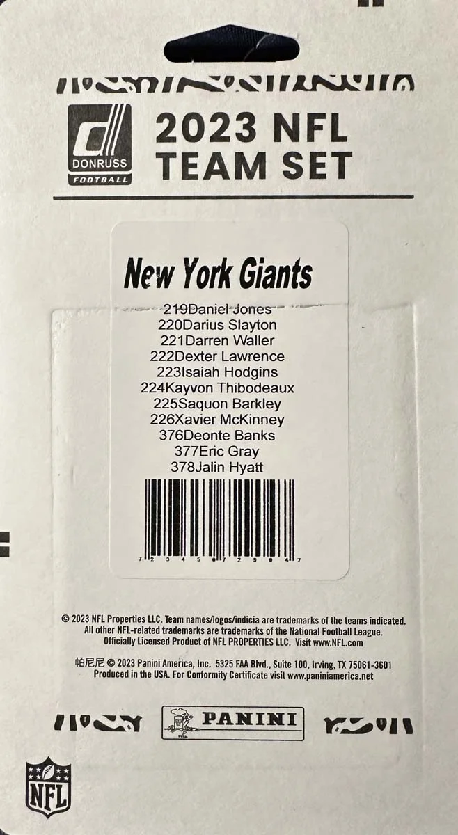 2023 Donruss New York Gaints NFL Team Collection Hanger Set