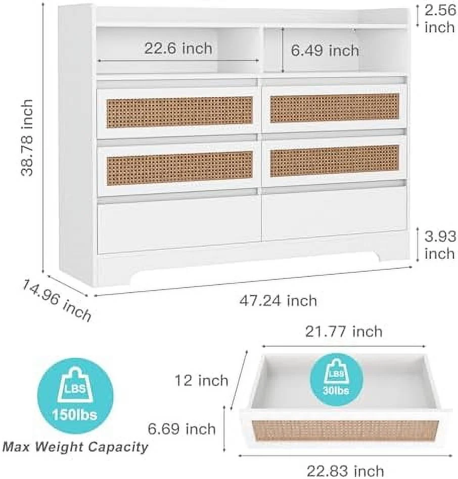 GVJMTKP Vibe & Dine White Dresser with Led Lights  Modern Chest of Drawers 100% Waterproof and Easy to Clean  FreeStanding 6 Drawer Dresser for Bedroom  Living Room  Entryway  Hallway