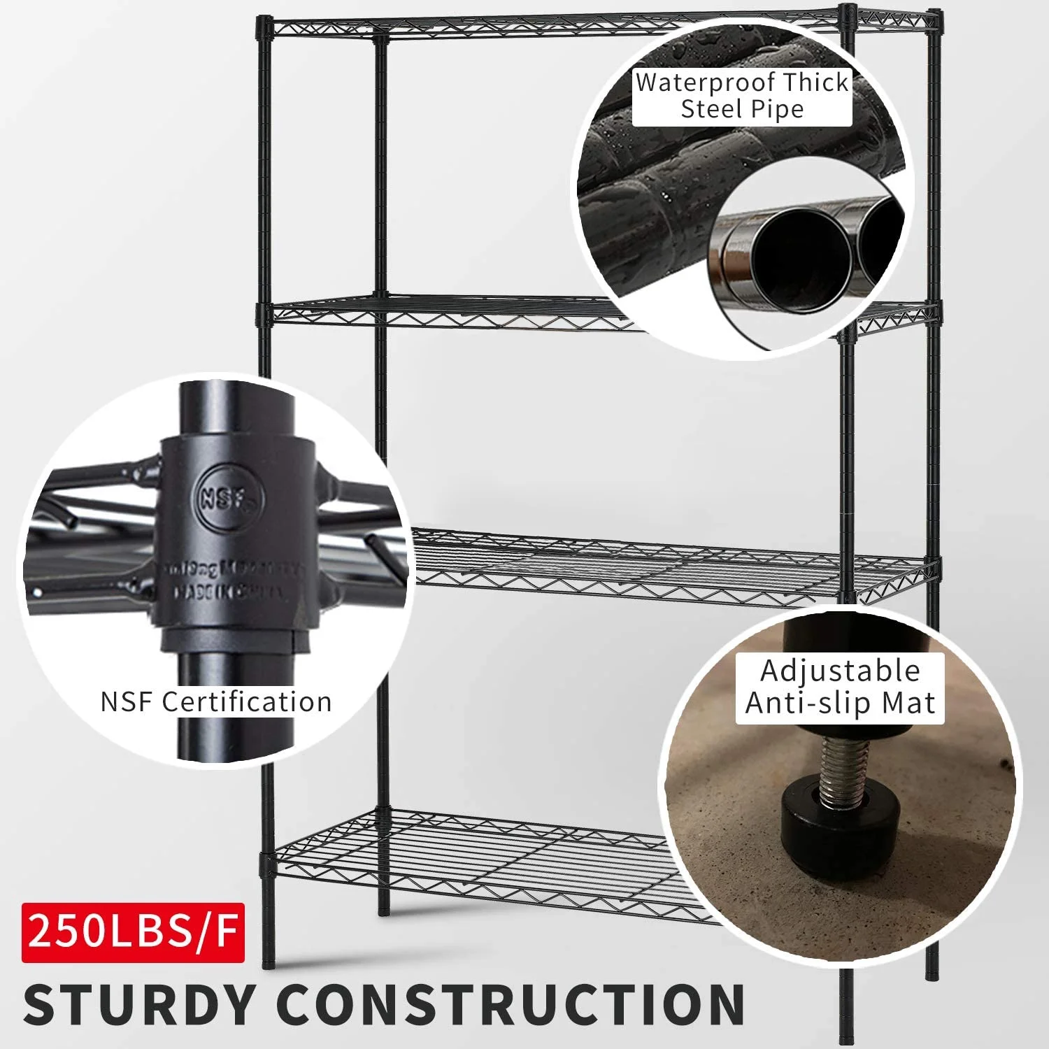 LISUEYNE 4-Tier Wire Shelving Unit, 35.4