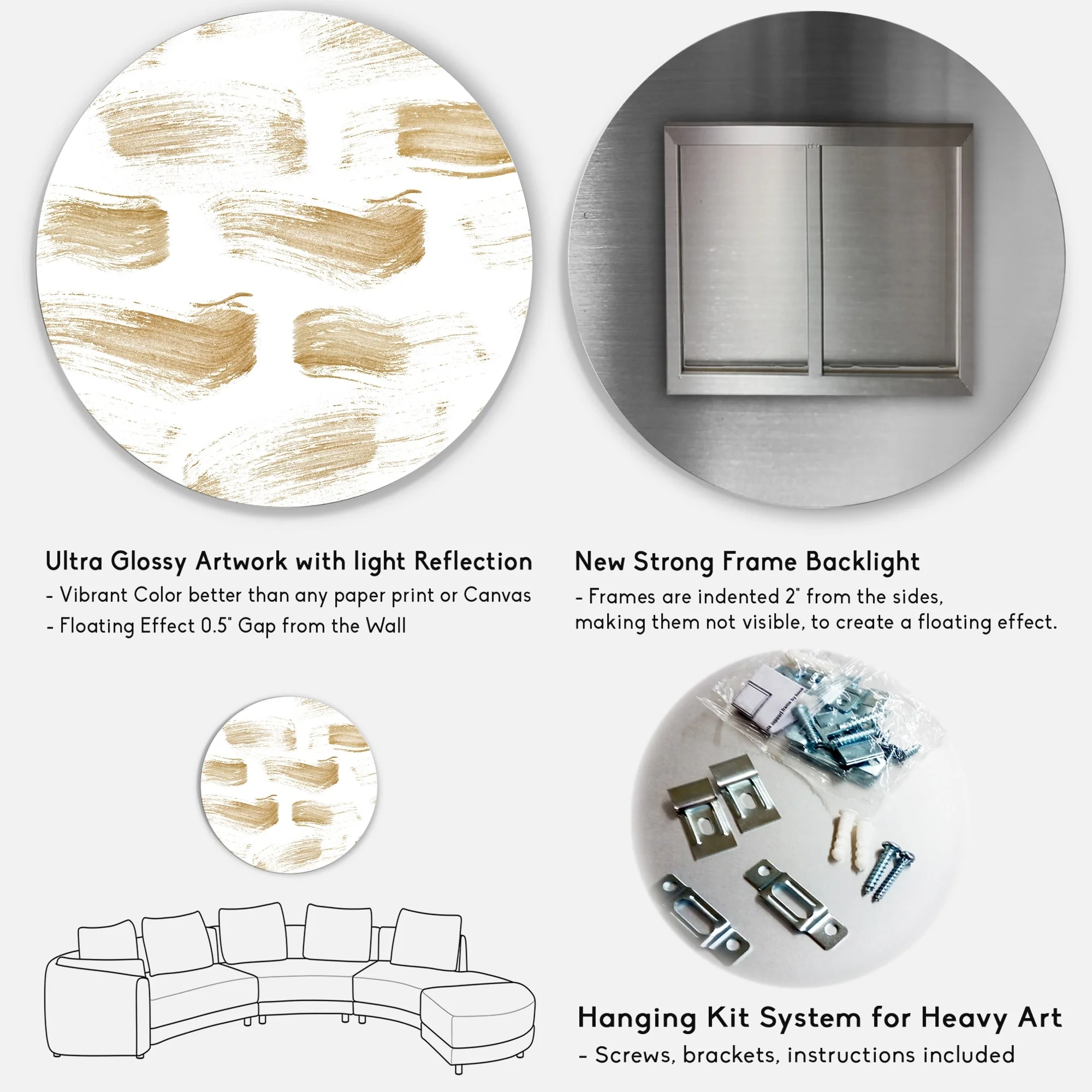 DESIGN ART Designart 'Golden Abstract Strokes' Modern Metal Circle Wall Art 36x36 - Disc of 36 Inch