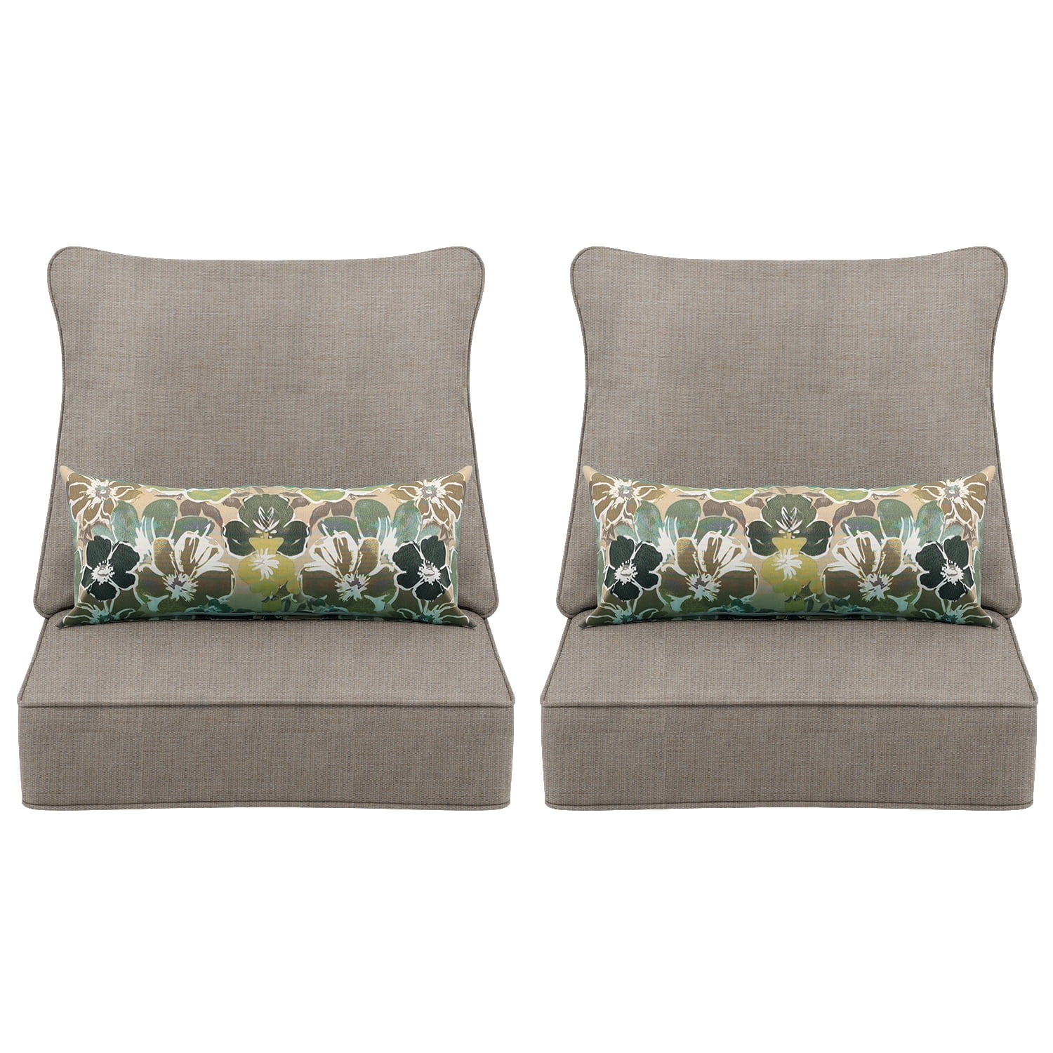 Aoodor 24'' x 24'' Outdoor Deep Seat Chair Cushion Set，Olefin Fabric Slipcover and Sponge Foam(Set of 2 Seats, 2 Backs, 2 Pillows)