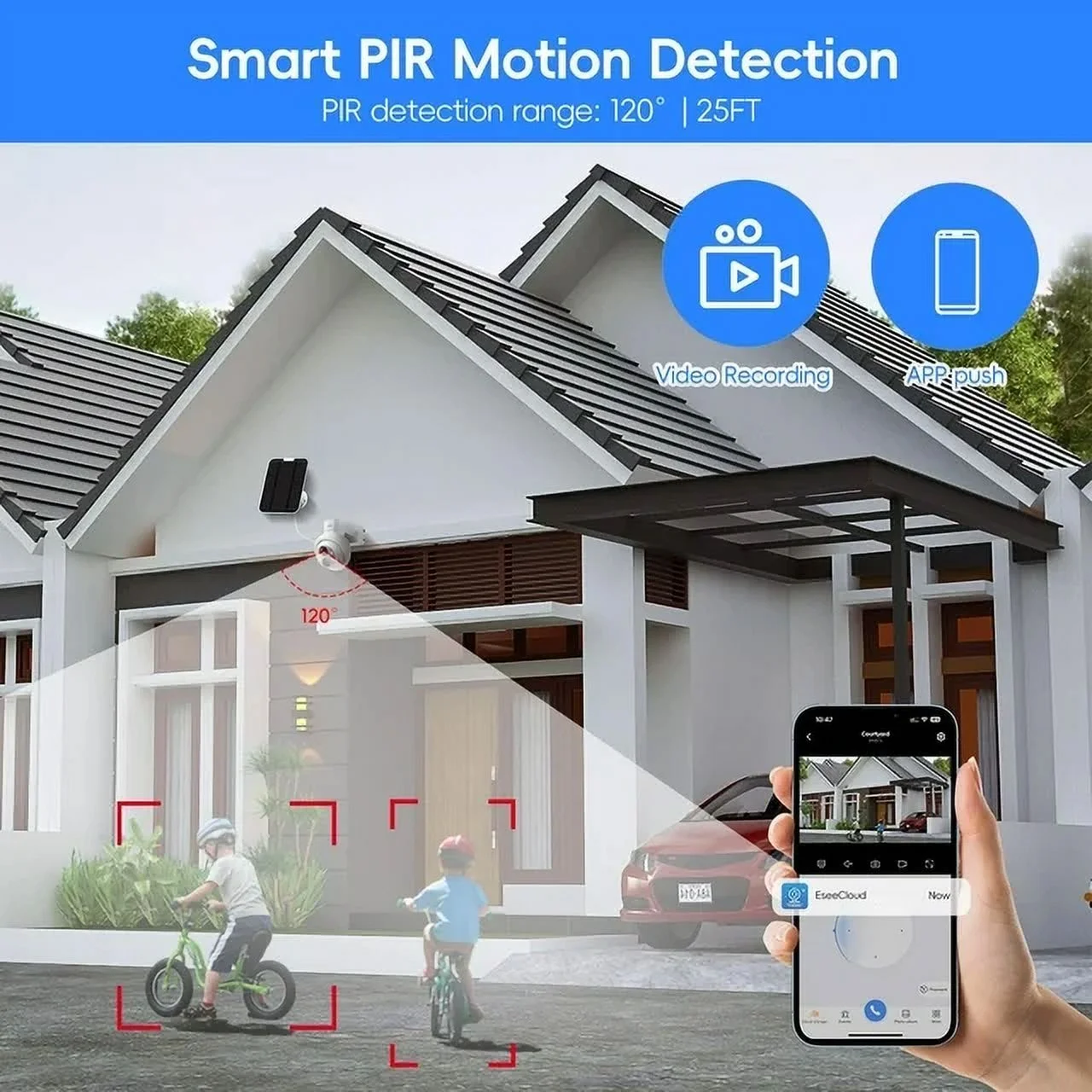 Solar Security Cameras Outdoor, 4MP PTZ Solar Panel for Security Cameras, Battery Powered Wireless Cameras for Home with 128GB Card, PIR Motion Detection, Color Night Vision, Work with Alexa