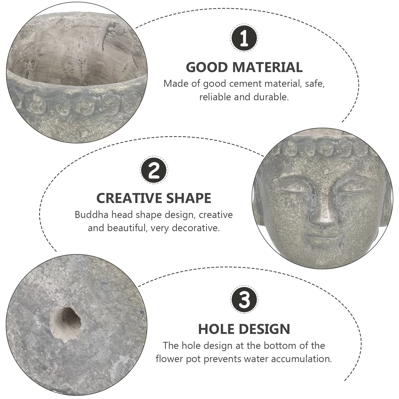 Qumonin Buddha Head Statue Zen Garden Flower Pot Plant Pot - Olive Green