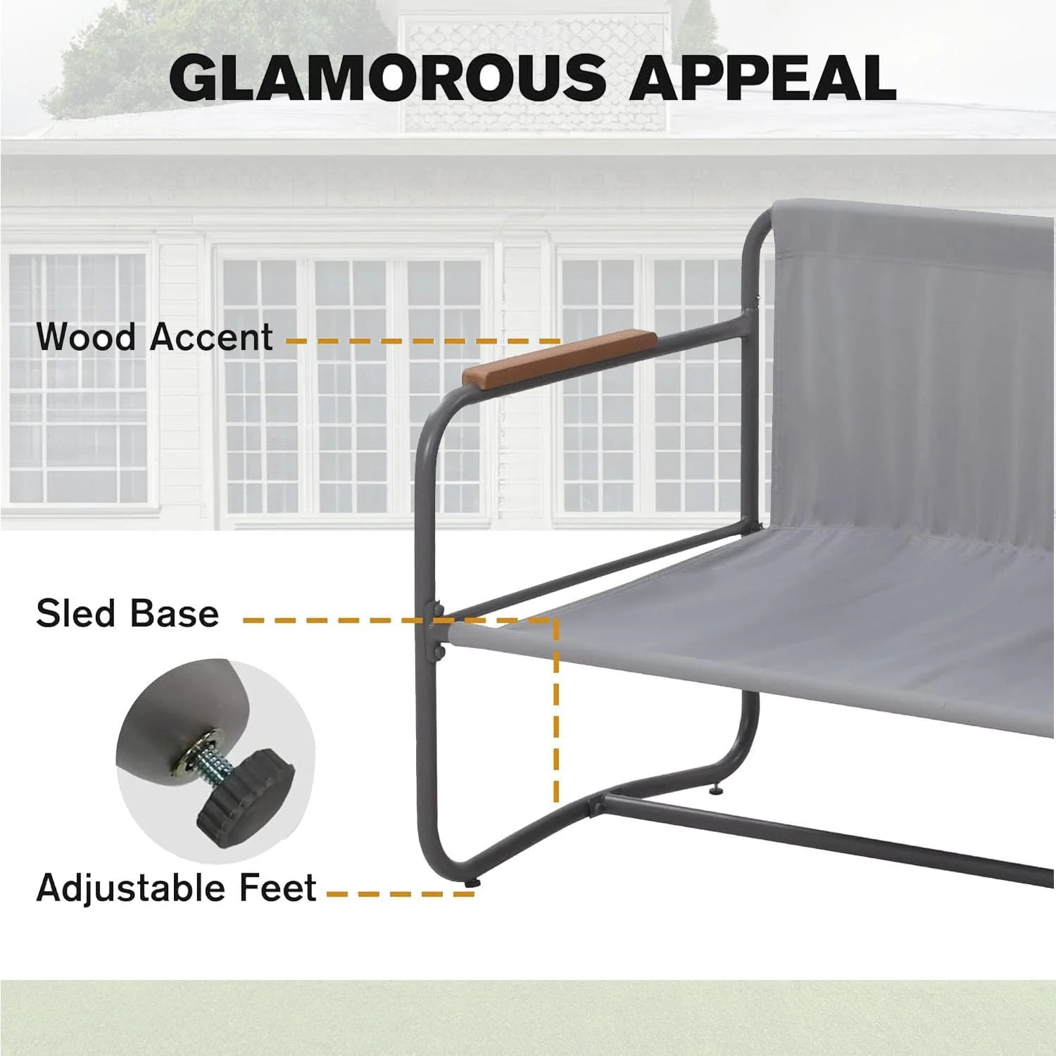 CozyHom 4 PCS Outdoor Patio Metal Furniture Conversation Sets with Coffee Table and 4-inch Cushion, Light Grey