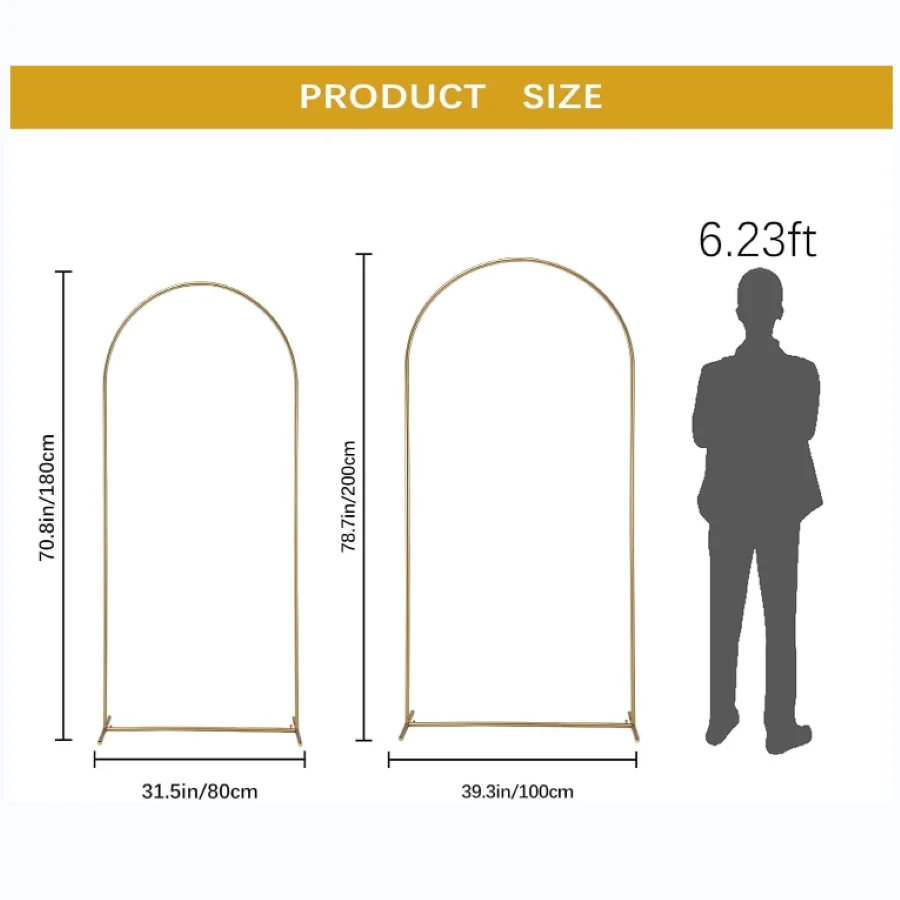 Metal Arch Backdrop Stand Set of 2 Gold Wedding Balloon Arched Backdrop Stand Square Arch Frame for Birthday Party Bridal Baby Shower Ceremony Decoration 6.6FT & 6FT
