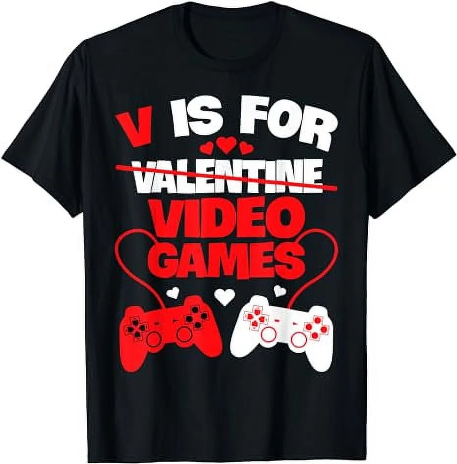 V Is For Video Games Funny Valentines Day Gamer Boy Men Gift T-Shirt