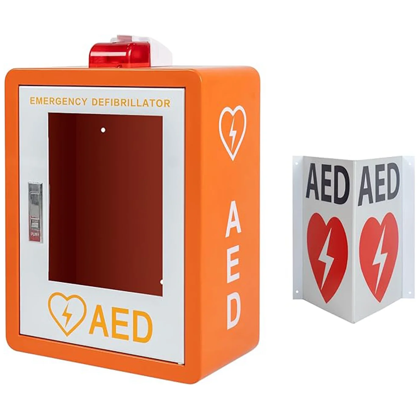 AED Cabinet, Defibrillator Storage Cabinet Wall Mounted with Alarm System, PVC Transparent Window First Aid AED Cabinet Fits All Brands of AED Defibrillators, 18 x 7 x 15 Inch