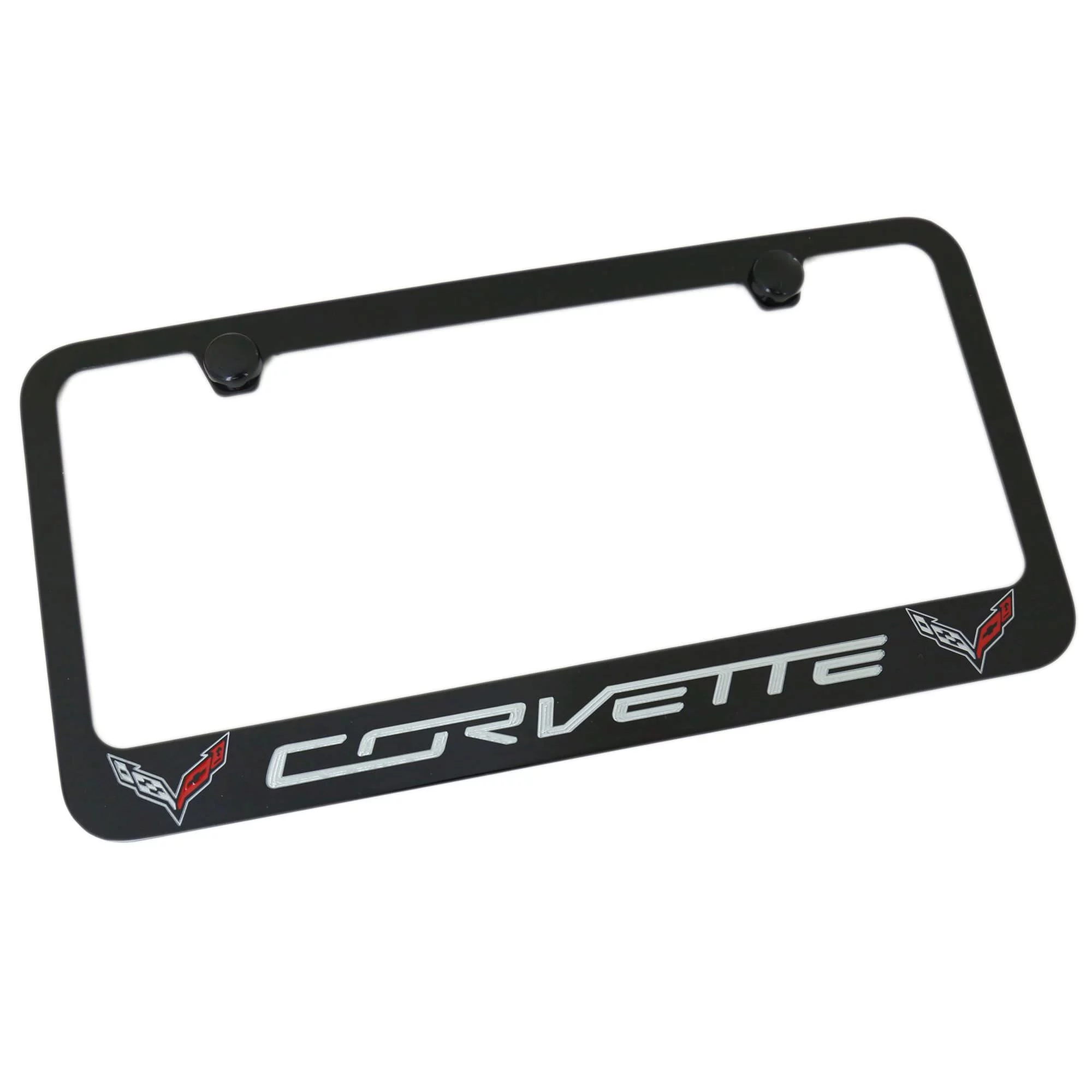 Chevrolet Corvette C7 Dual Logo Black Metal License Plate Frame