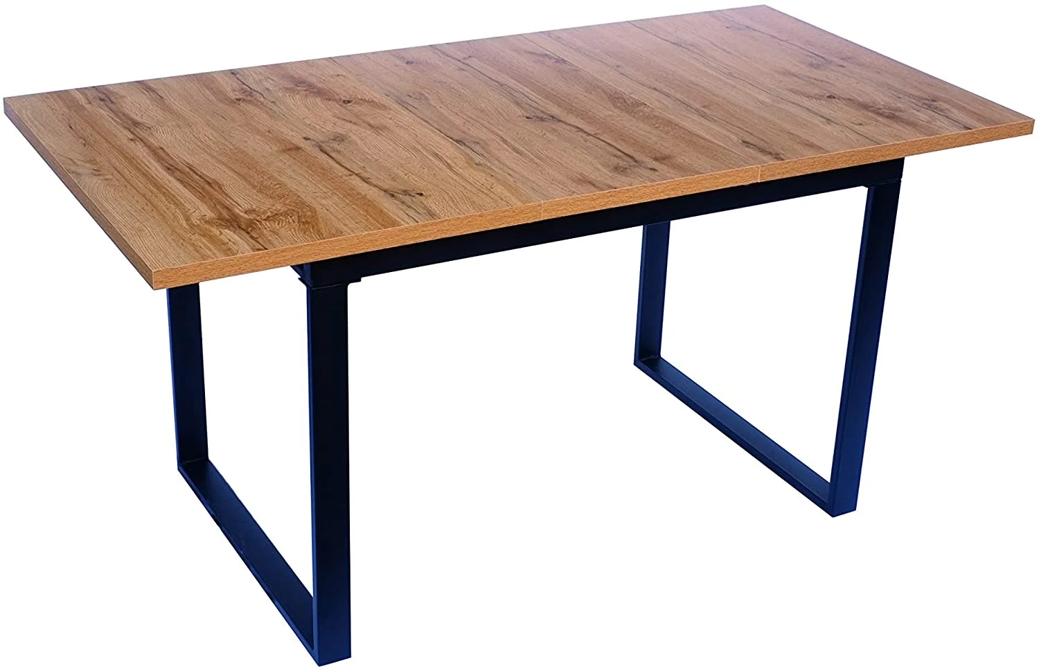 Inspirer Studio Modern Style Extendible Dining Table MDF with Black Metal Legs in Light Brown Wooden Color