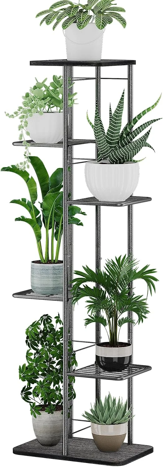 Plant Stand Shelf Indoor Outdoor Waterproof, 6-Tier 7 Potted Heavy Duty Metal Tall Flower Holder for Multiple Corner Display