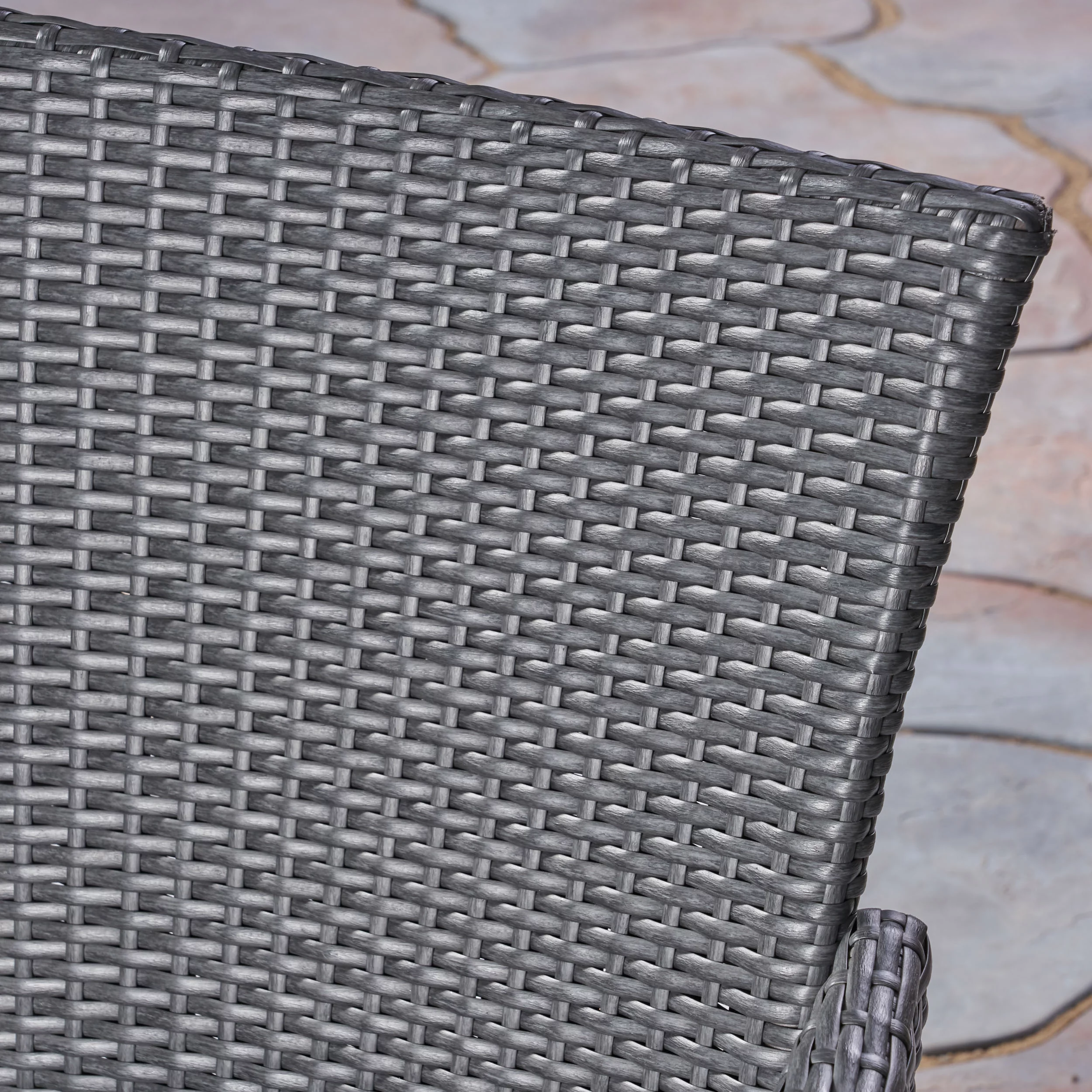 Christina Outdoor 5 Piece Acacia Wood and Wicker Dining Set with Cushions, Gray, Gray, Silver