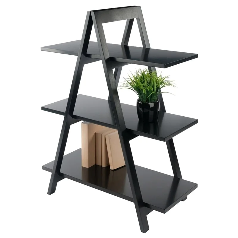 Pemberly Row 3-Tier A-Frame Mid-Century Solid Wood Book Shelf in Black