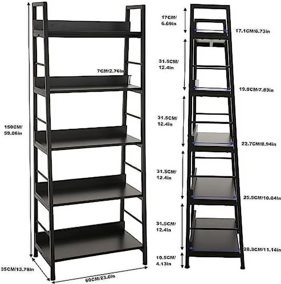 LLBIULife Industrial Bookshelf Ladder  5 Tier Large  Floor Freestanding  Rack Leaning Book Shelves Plants Flower Stands with Metal Frame for Living Room  Home Office  Rustic Brown 2Packs