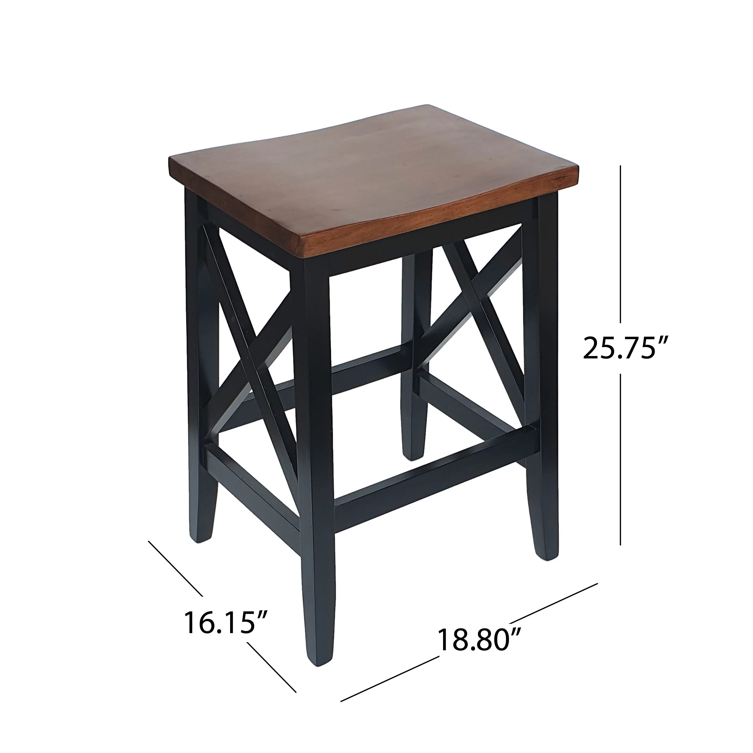 GDF Studio Cricket Farmhouse Wooden 26 Inch Backless Counter Stools, Set of 2, Light Gray and Black