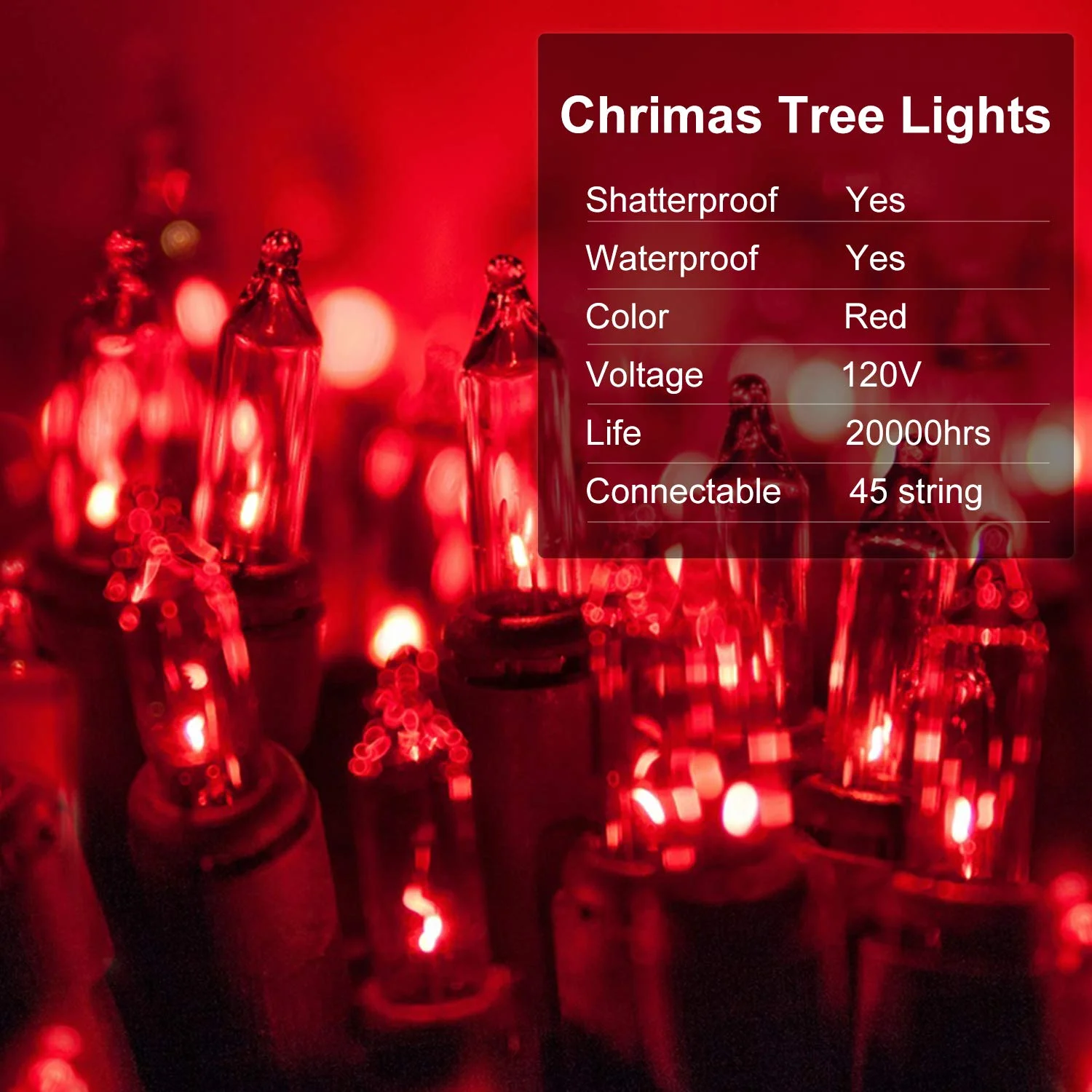 LOENDE Christmas Lights, 50 LED 16.4 FT Christmas Mini String Light Set, Indoor/Outdoor UL Listed, Red Christmas Decoration