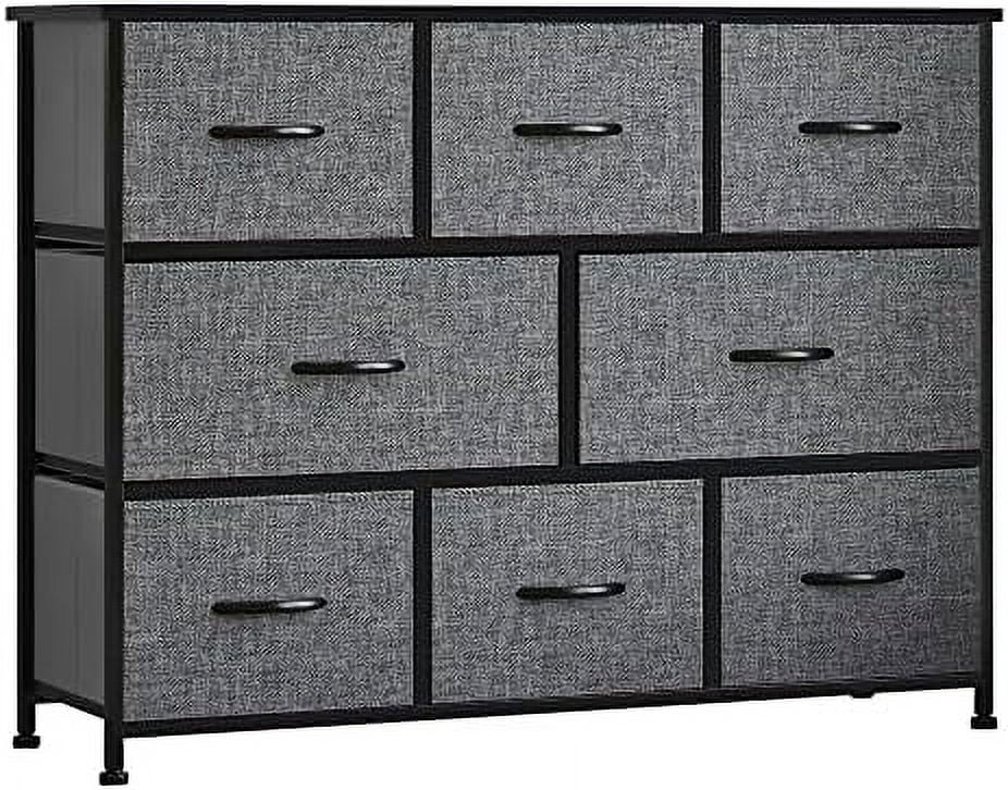 CHUIJN 8-Drawer Dresser  3-Tier Fabric Chest of Drawers   Tower Organizer Unit with Steel Frame for Bedroom  Hallway  Dark Grey