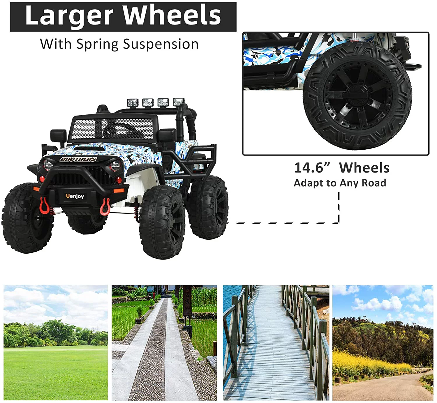 Uenjoy 12V Kids Ride on Toys Electric Battry-Powered Ride-On Truck Car RC Toy w/ Remote Control 2 Speed Camouflage Blue