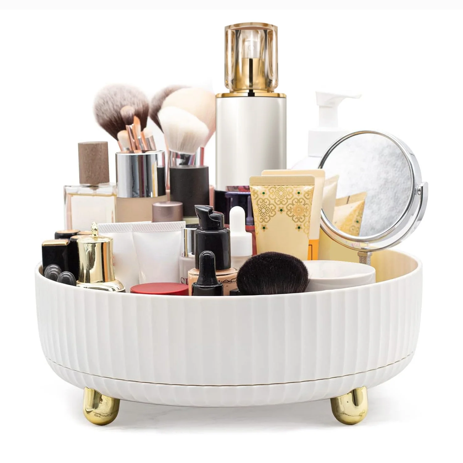 iMounTEK 360° Rotating Makeup Organizer Perfume Cosmetic Storage Tray 22LBS Load for Lotion Lipstick, White