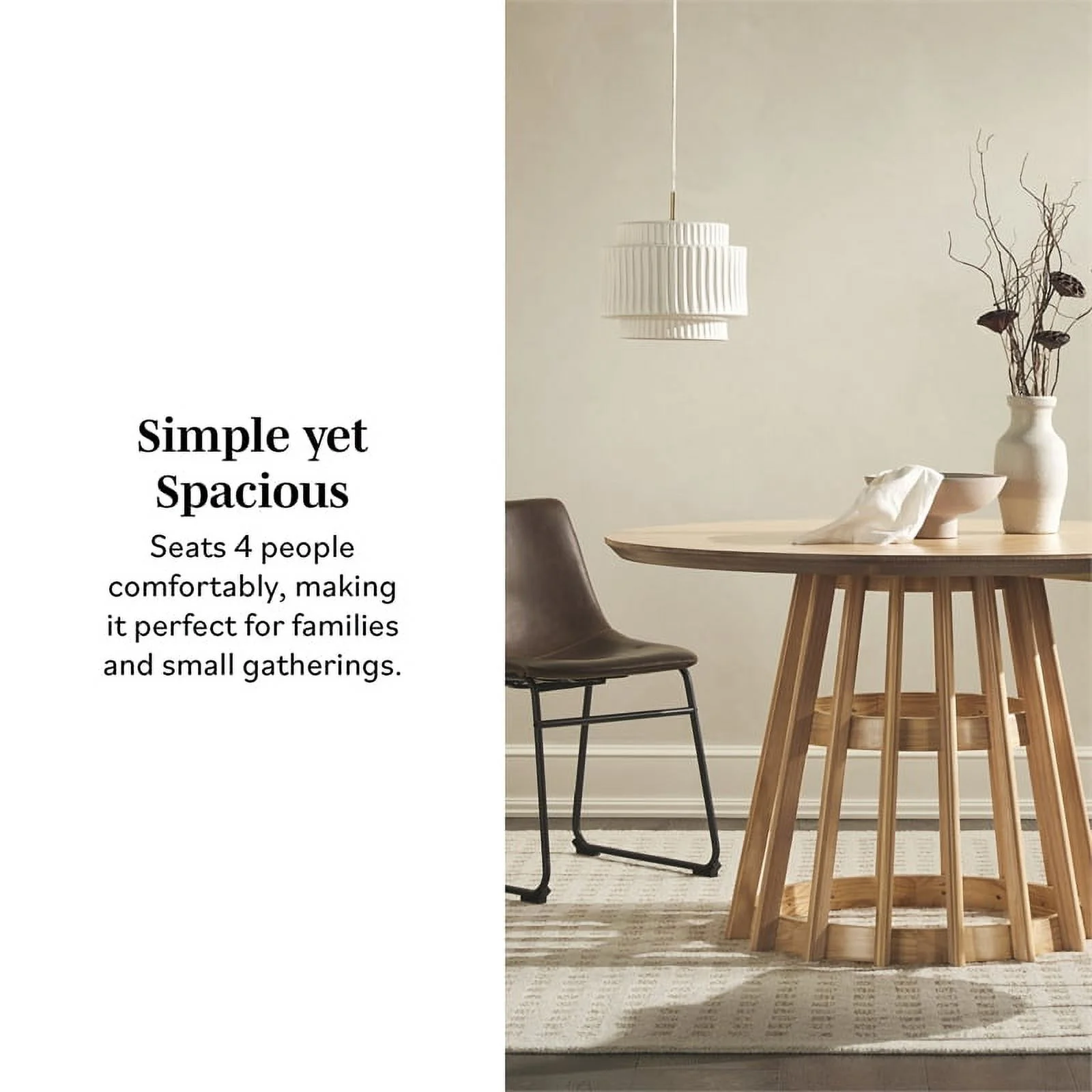 Pemberly Row Modern Slatted Wood Pedestal Base Dining Table 48