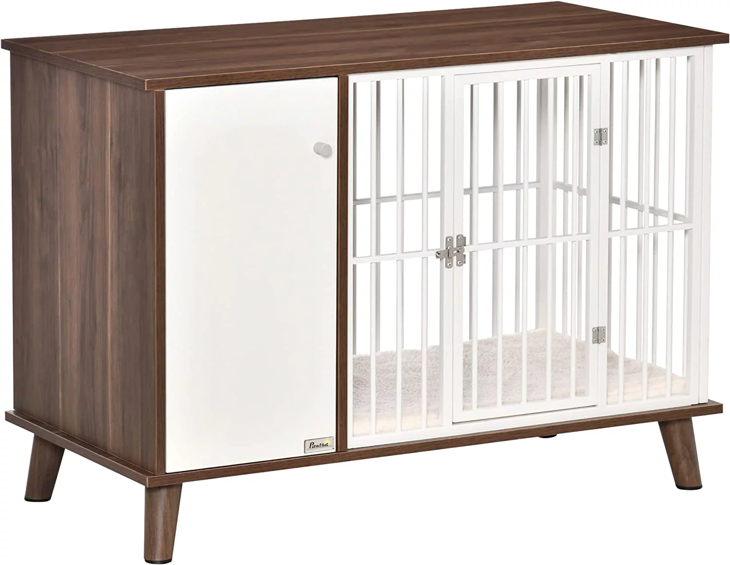 Wooden Dog Kennel, End Table Furniture with Cushion & Lockable Magnetic Doors, Small Size Pet Crate Indoor Puppy Cage, Brown