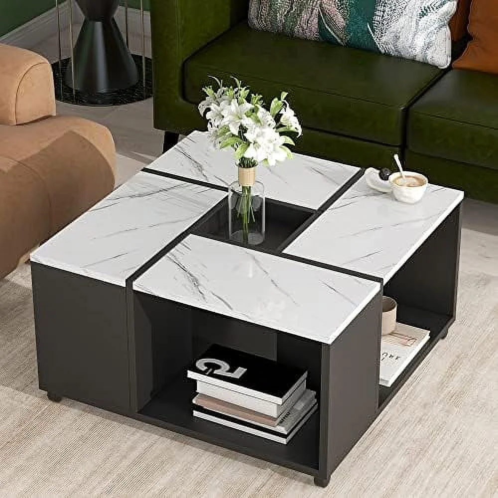 YPDCHB Modern Coffee Table  2-Tier Rectangular Coffee Table with    Cocktail Table with High-Gloss UV Surface  Minimalist Design Center Table with Silver Metal Legs for Living Room（White）
