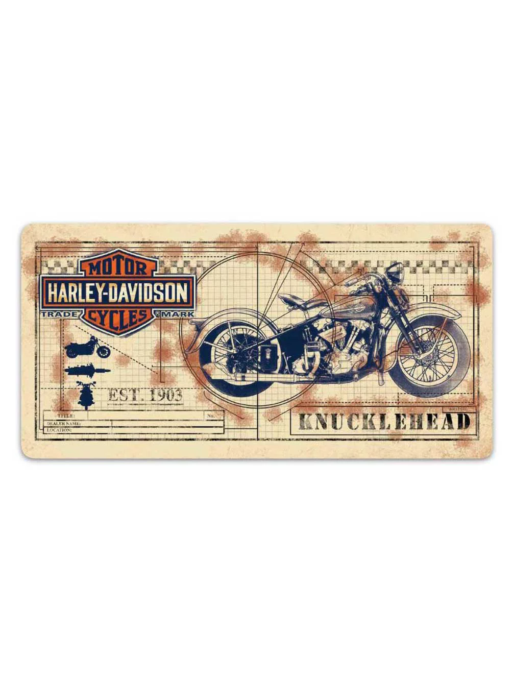 Harley-Davidson Knucklehead Print Embossed Tin Sign, 20 x 10 inches 2011991, Harley Davidson