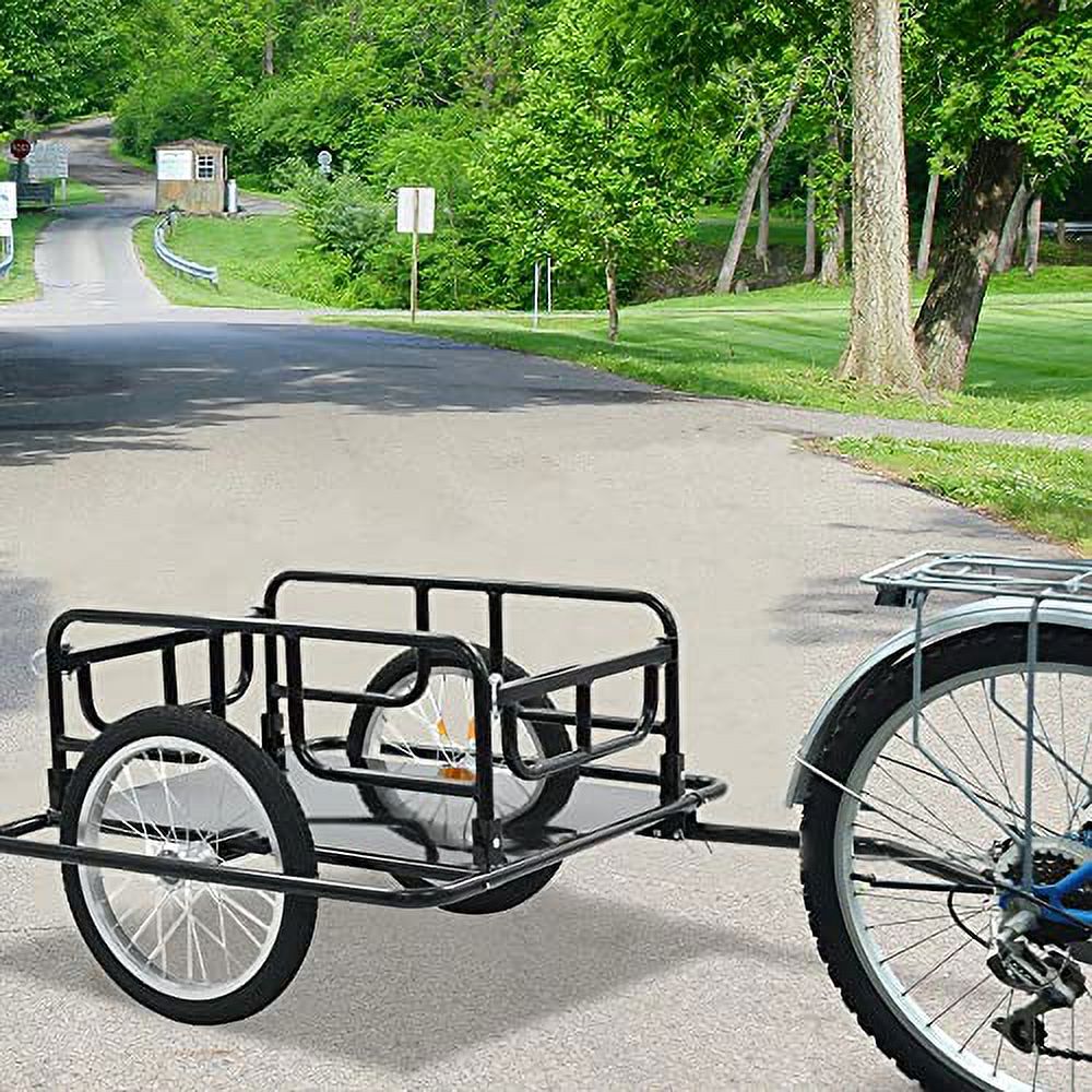 Foldable Cargo Bike Trailer Bicycle Cart Wagon Trailer w/Hitch, 110lbs Max Load Steel Frame Heavy Duty Bicycle Cargo Wagon Trailer for Carrying Stuff Luggage Plants Tools, Black