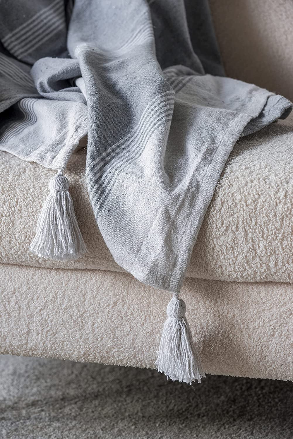 A&B Home Throw Blanket - Light Gray and White Stripe Woven Cotton Blend Blanket, 50