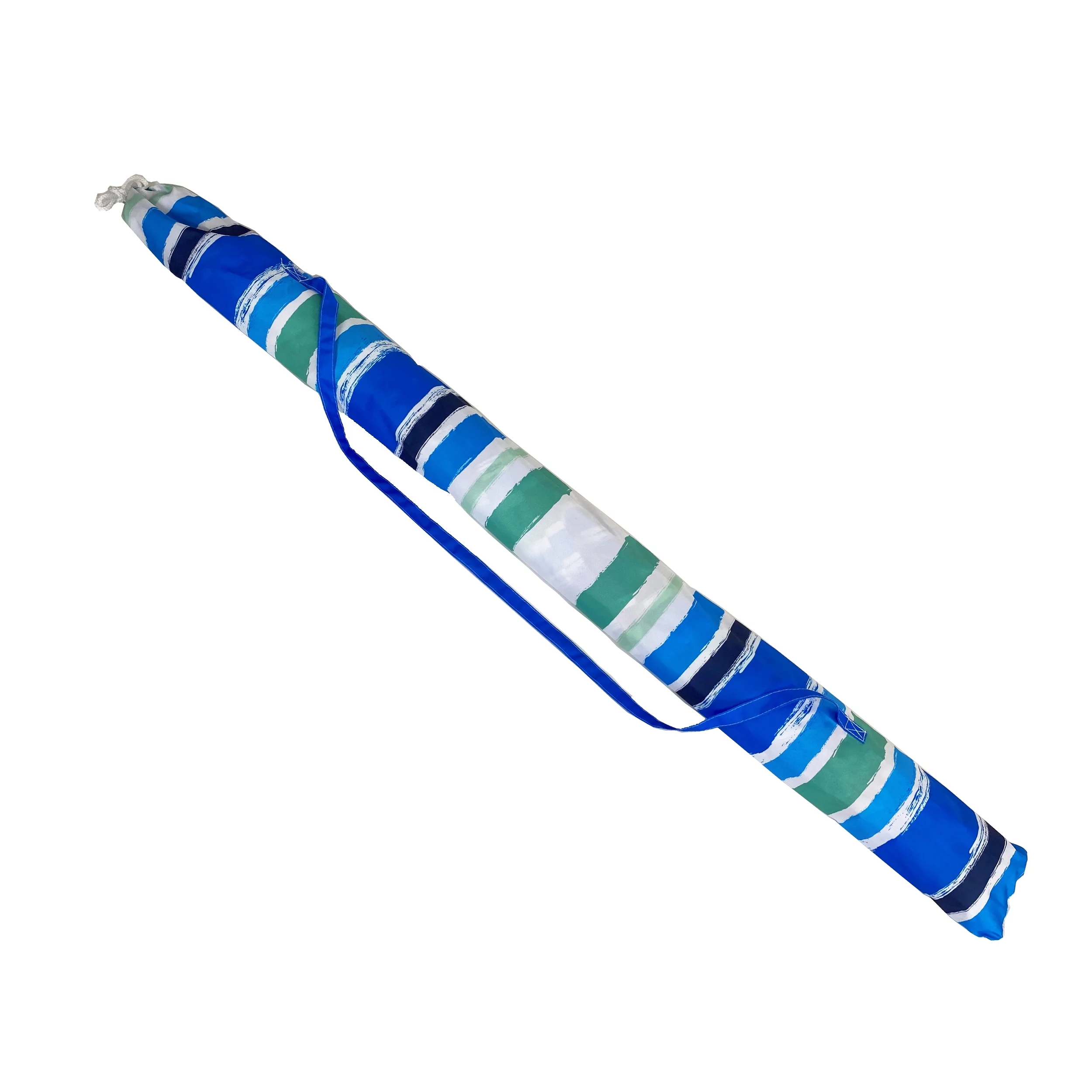 7 ft Brush Stroke Blue and Green Striped Beach Umbrella with Travel Bag