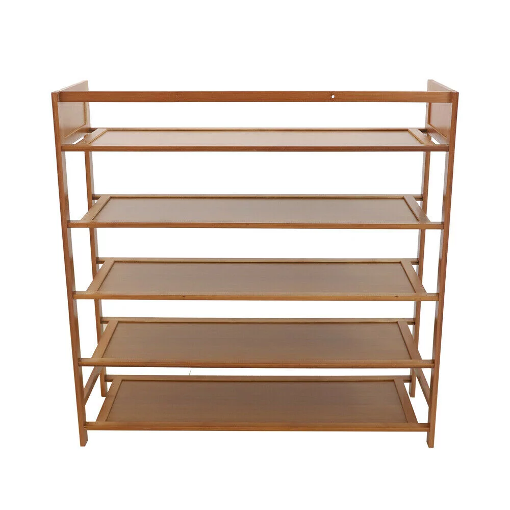 SHZICMY 5 Tier Bamboo Shoe Rack 15-20 Pairs Shoe Storage Rack Wooden Shoe Cabinet Wood Color Entryway Shelf Organizer