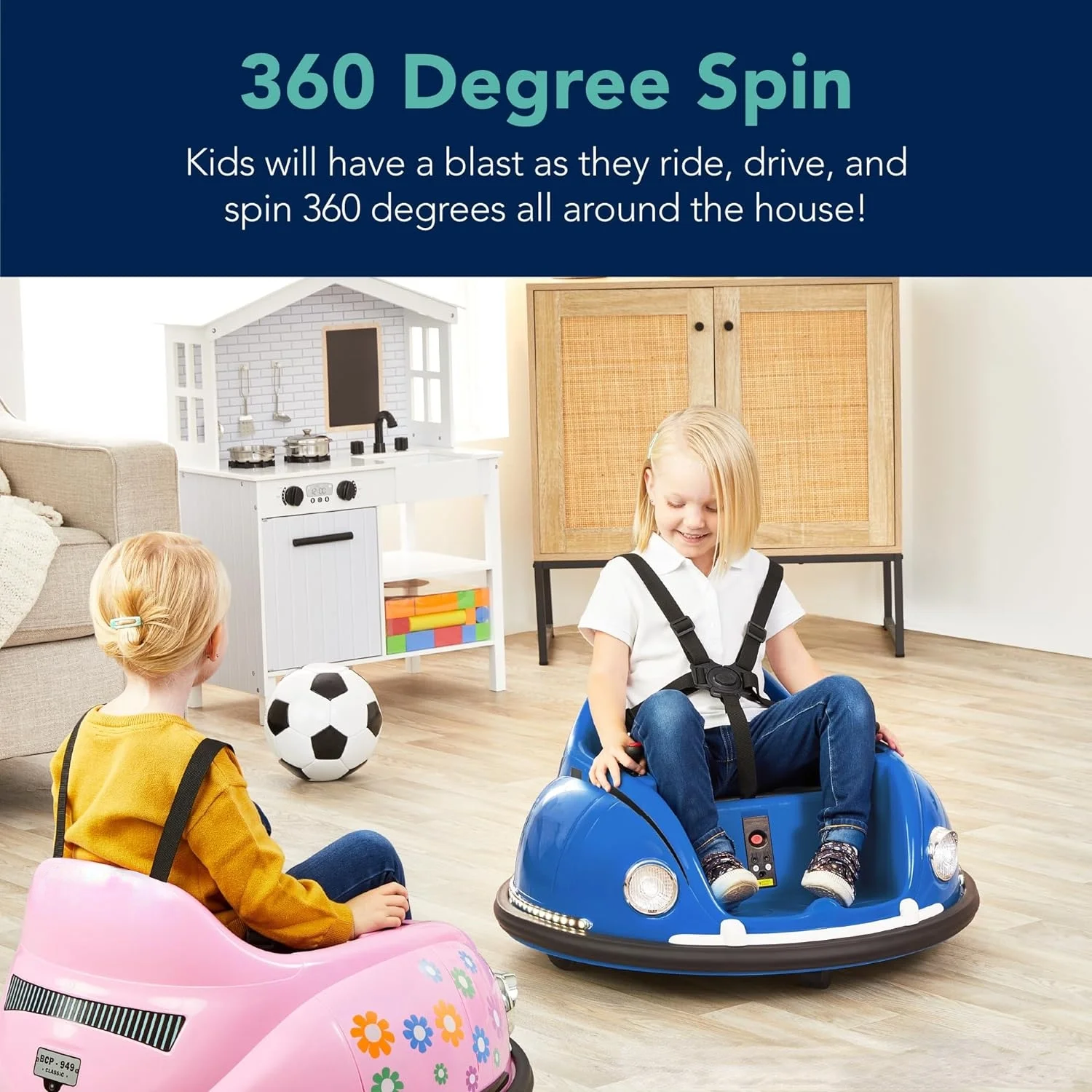 6V Electric Kids Ride On Bumpin Bumper Car, 1.5-6 Years Old, Parent Remote Control, 360 Degree Spin, Lights, Sounds - Pink