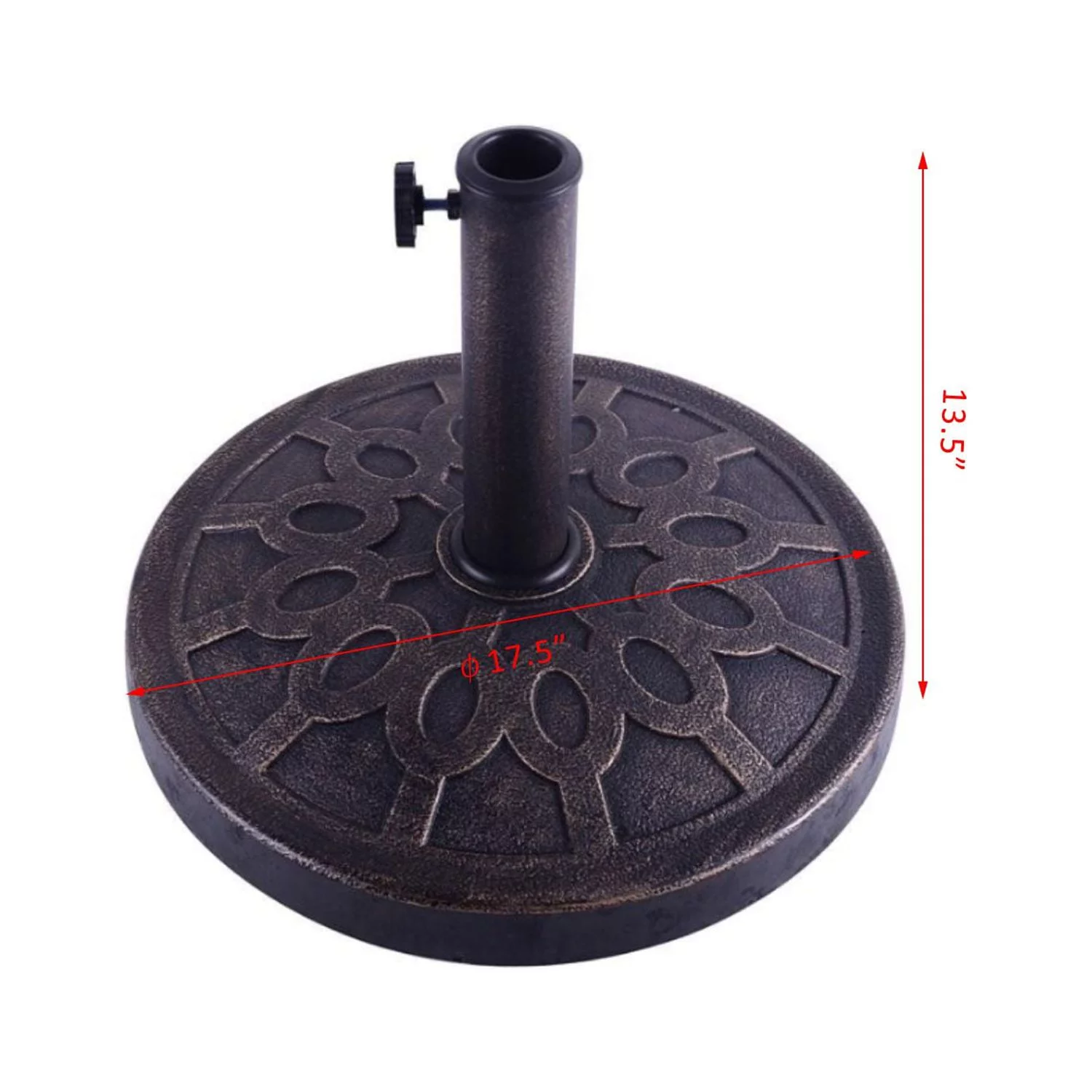Outsunny 32lb Round Decorative Cast Stone Umbrella Holder Base, 17.5-Inch, with Decorative Stylish Design, Bronze Finish