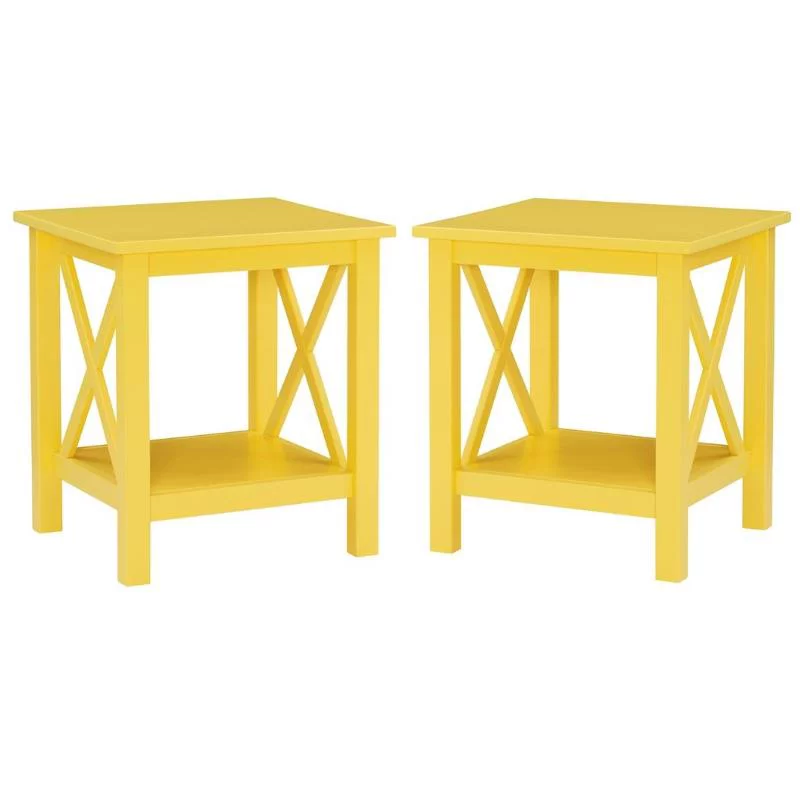 Home Square 2-Piece Furniture Pinewood End Table Set in Yellow